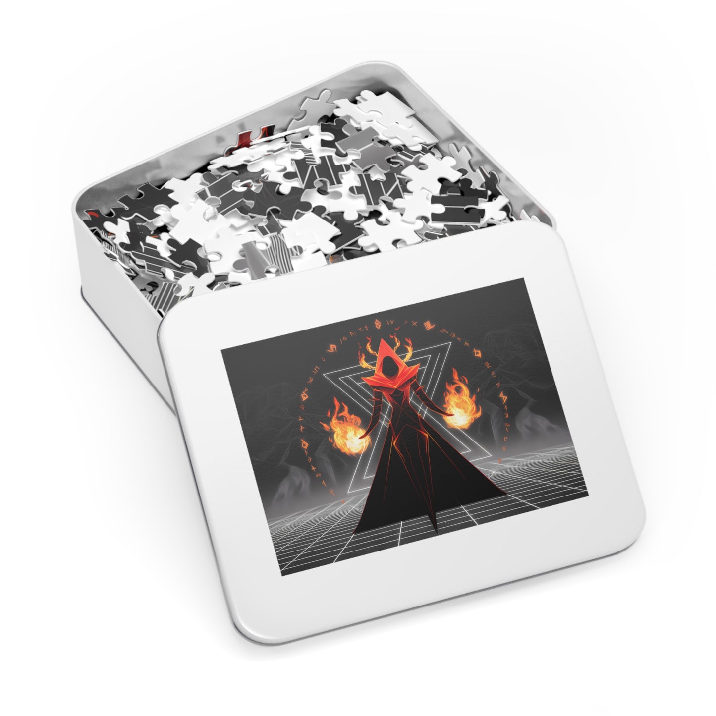 "Arcane Pyromancer in the Digital Realm" - Jigsaw Puzzle (30, 110, 252, 500,1000-Piece)