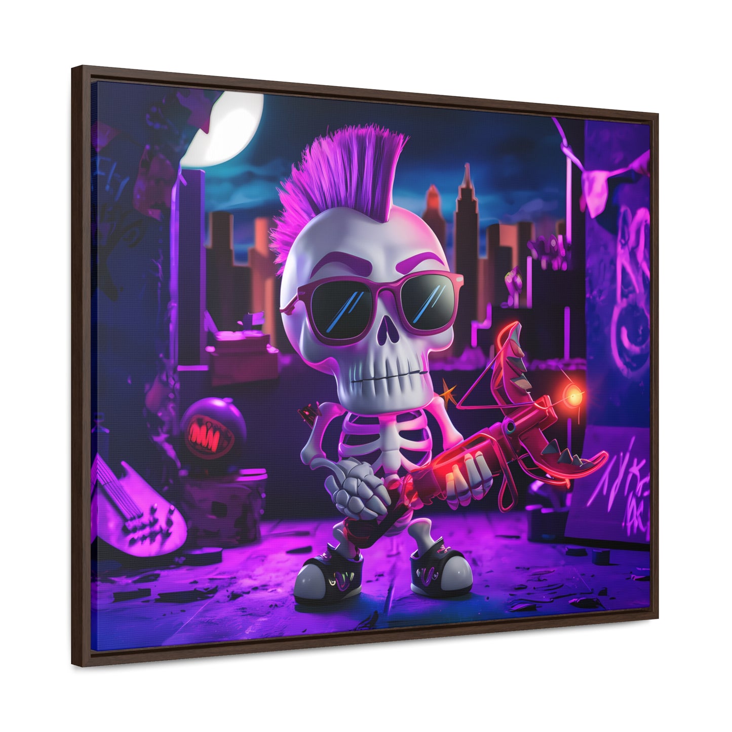 "Punk Rock Skeleton Warrior in Neon City" - Gallery Canvas Wraps, Horizontal Frame