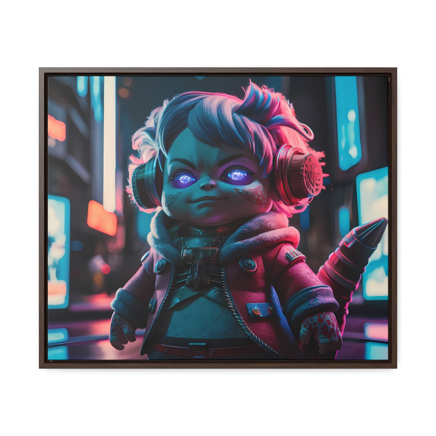 Neon Guardian in the Cyber City - Gallery Canvas Wraps, Horizontal Frame