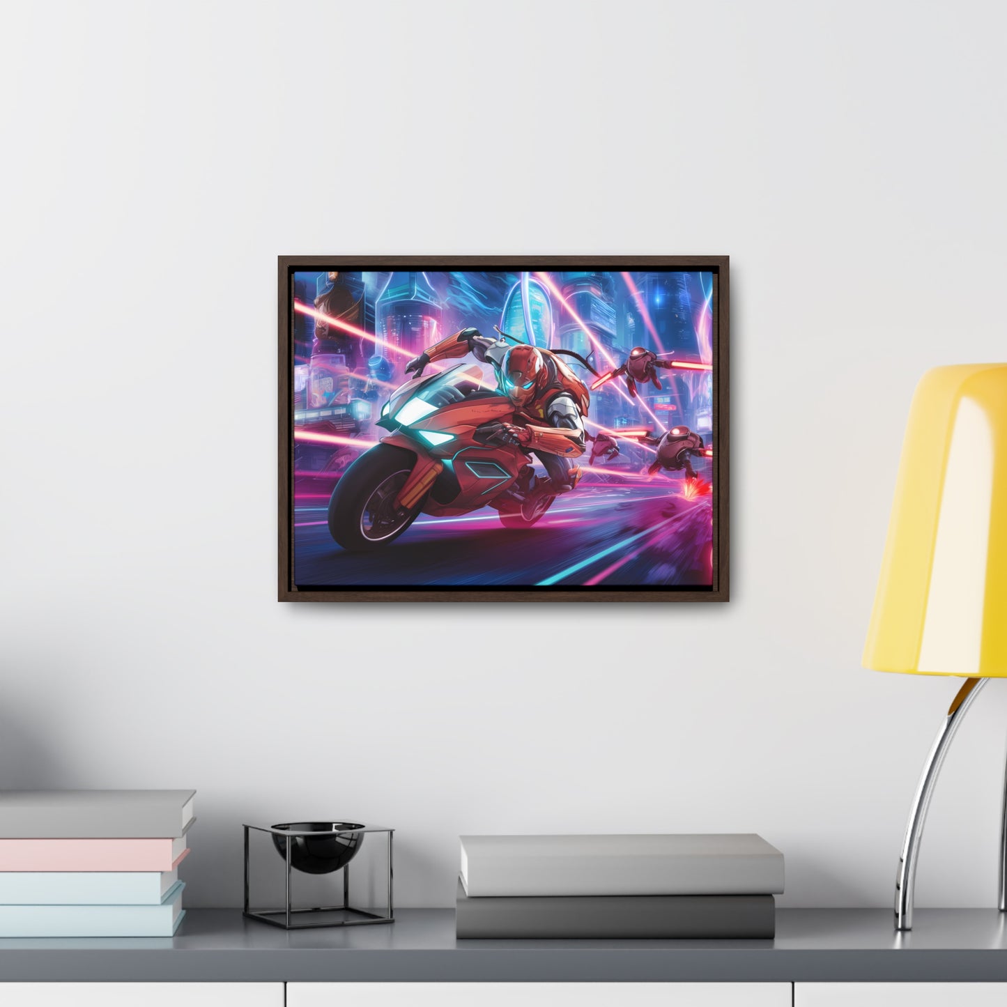 Neon Pursuit: Cyberbike Showdown - Gallery Canvas Wraps, Horizontal Frame