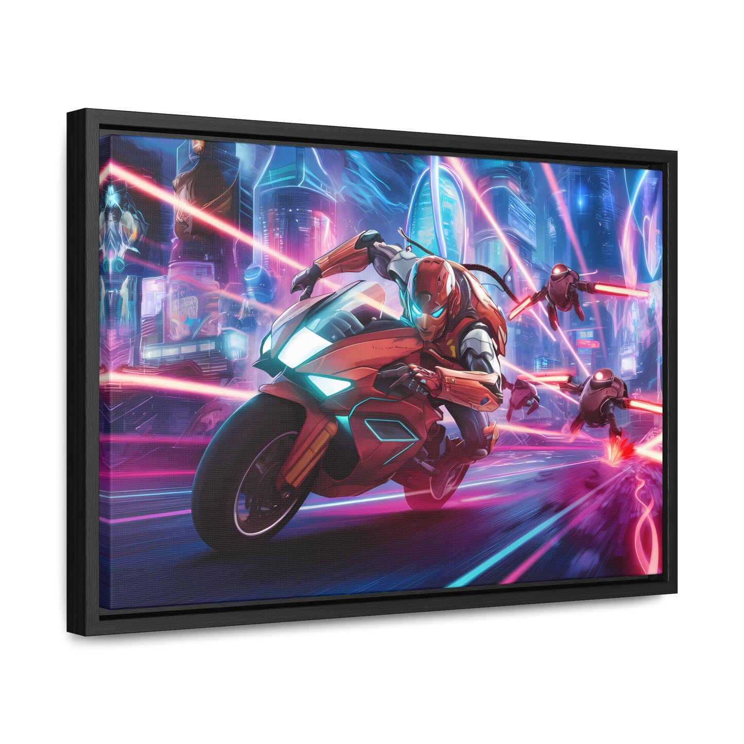 Neon Pursuit: Cyberbike Showdown - Gallery Canvas Wraps, Horizontal Frame