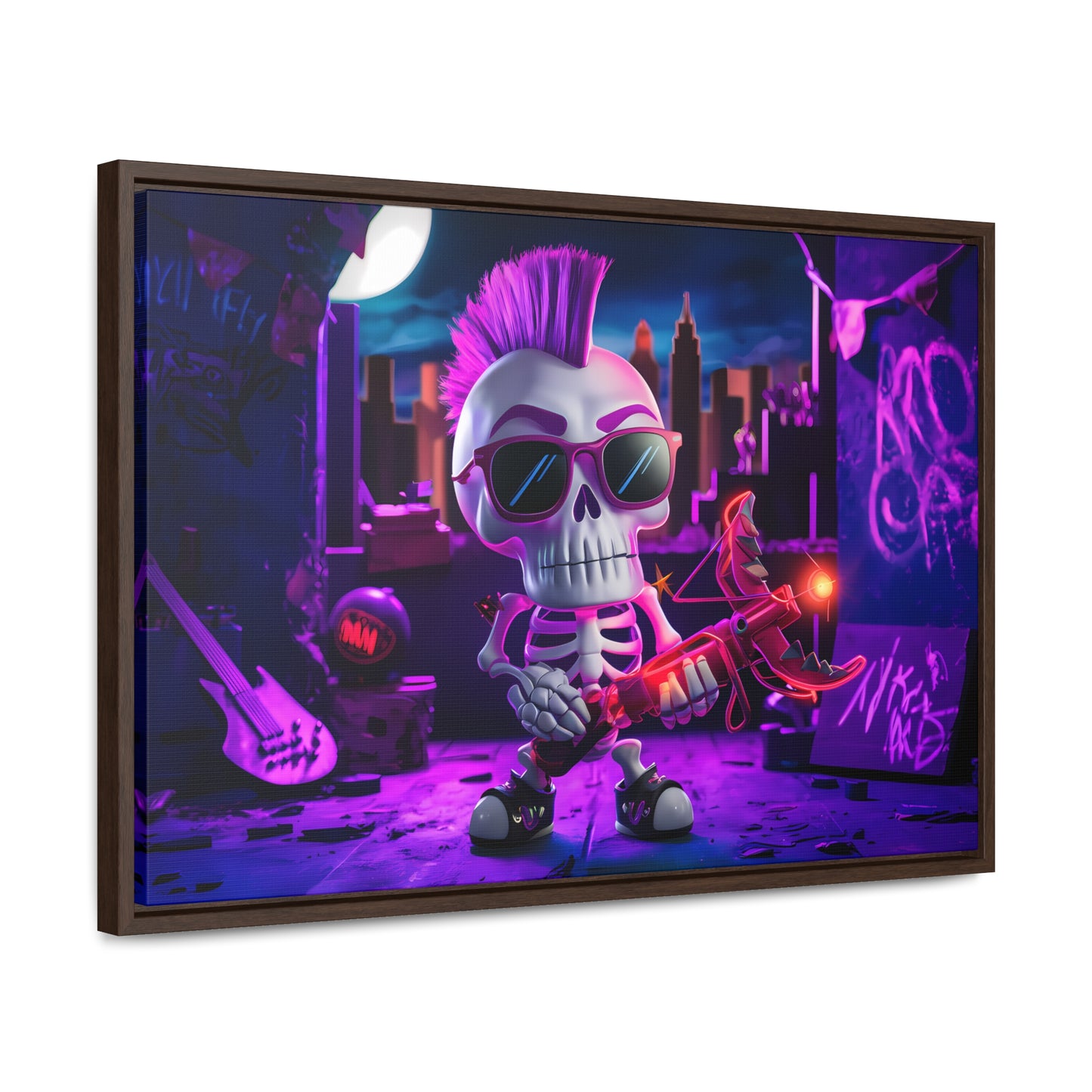 "Punk Rock Skeleton Warrior in Neon City" - Gallery Canvas Wraps, Horizontal Frame