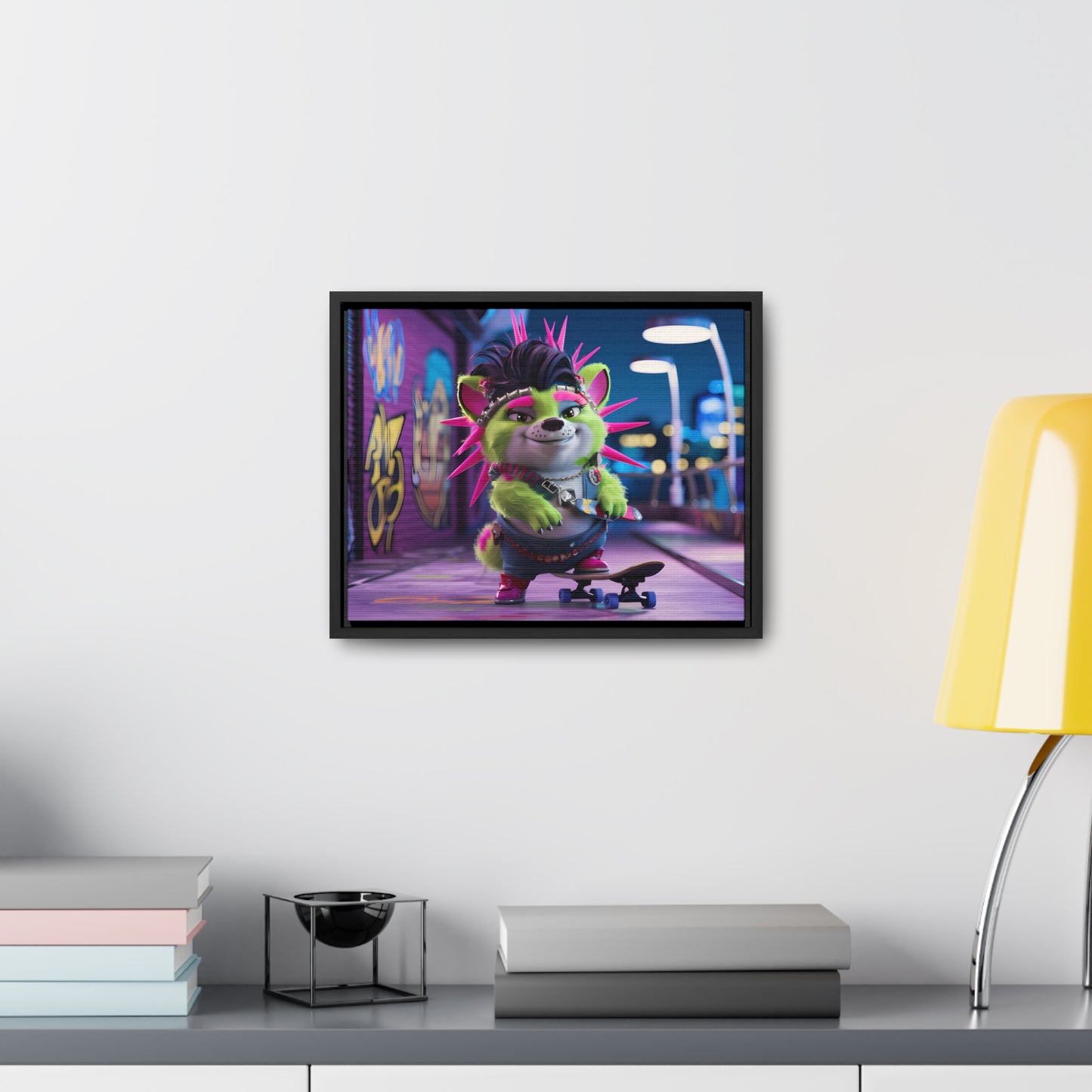Punk Pup on a Neon Night - Gallery Canvas Wraps, Horizontal Frame