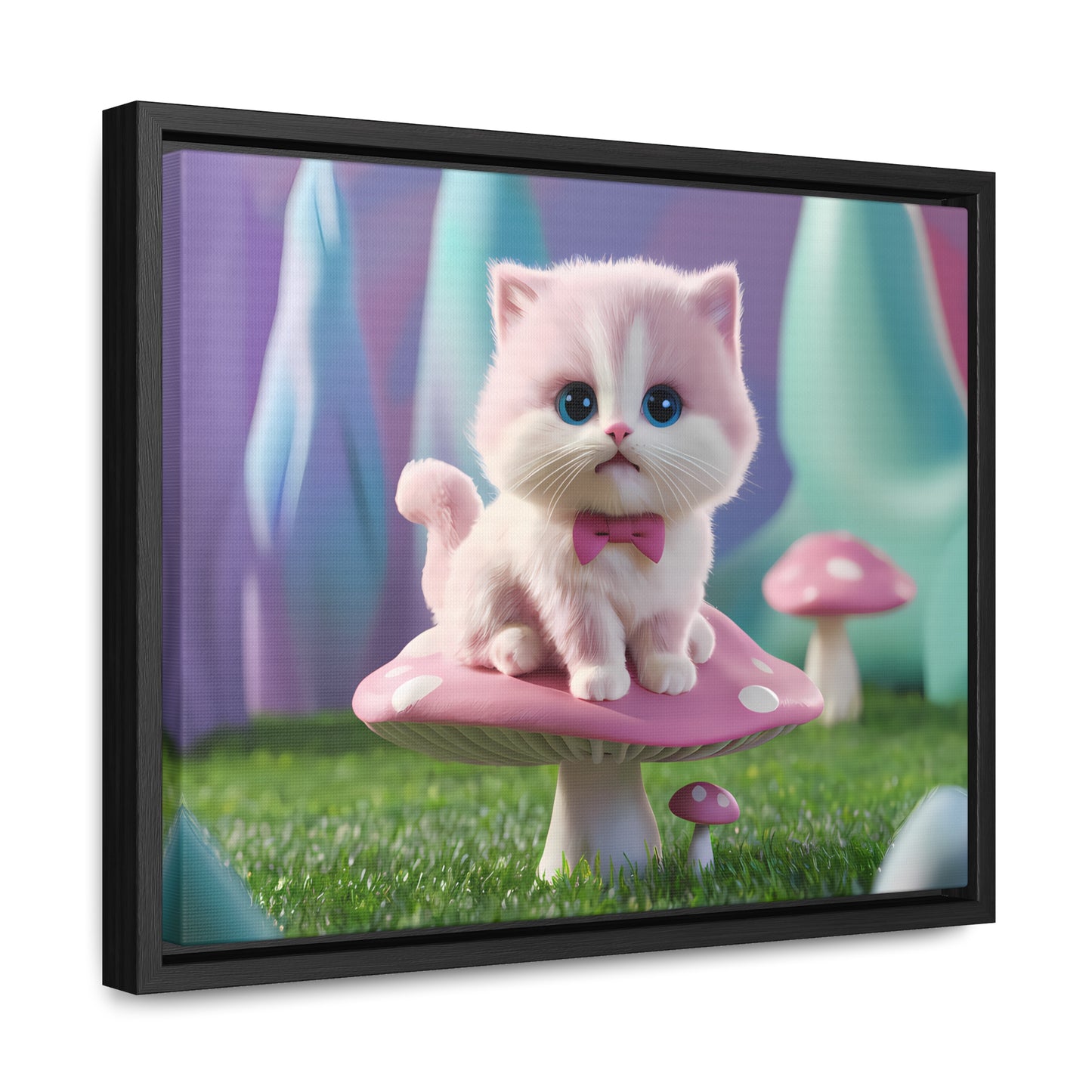 Whimsical Kitten on a Mushroom Throne - Gallery Canvas Wraps, Horizontal Frame