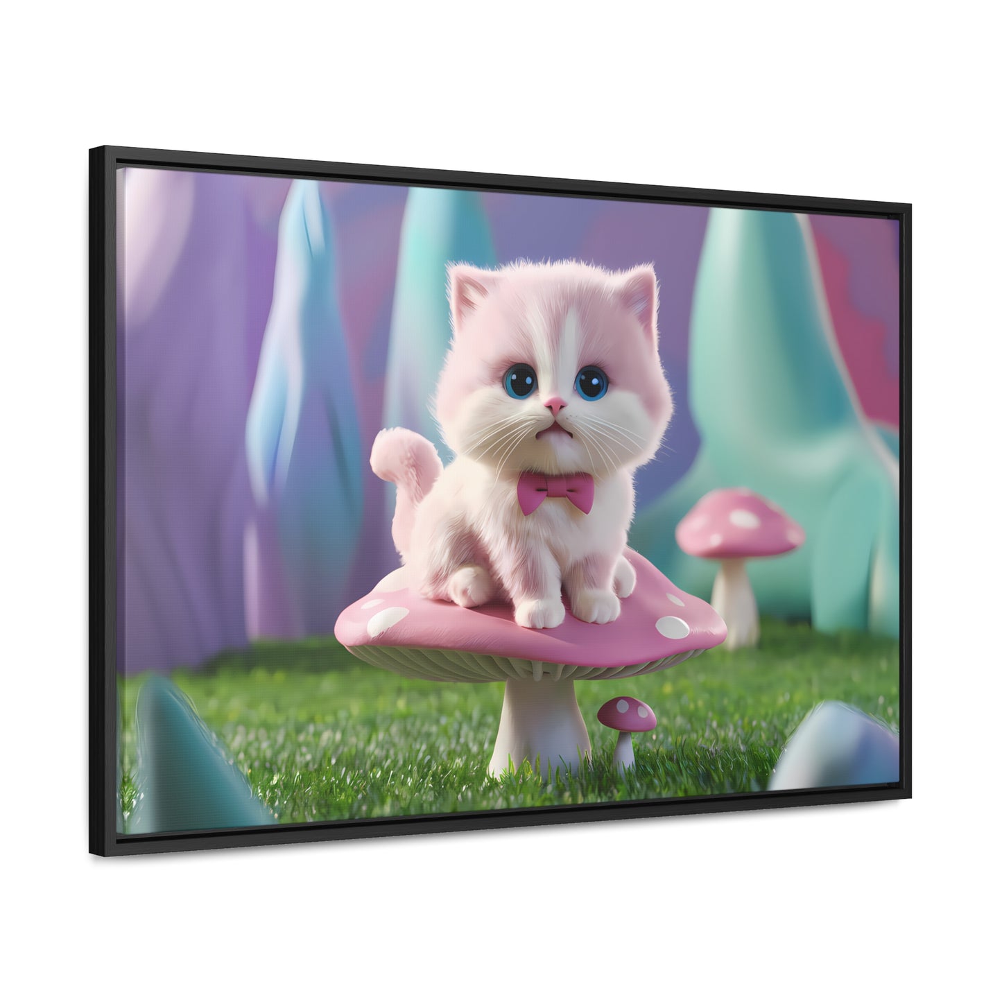 Whimsical Kitten on a Mushroom Throne - Gallery Canvas Wraps, Horizontal Frame