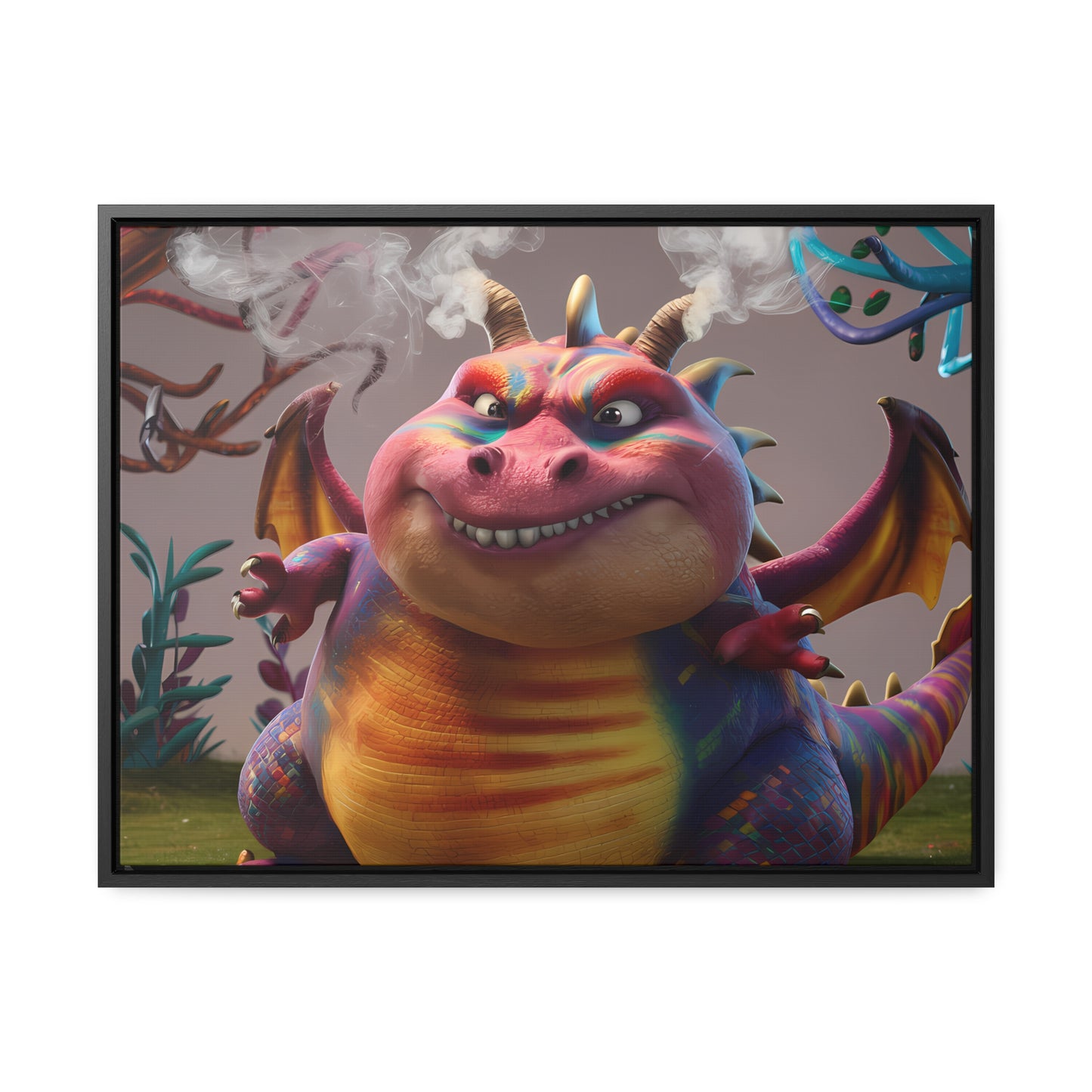 "Smug Rainbow Dragon in a Whimsical Forest" - Gallery Canvas Wraps, Horizontal Frame