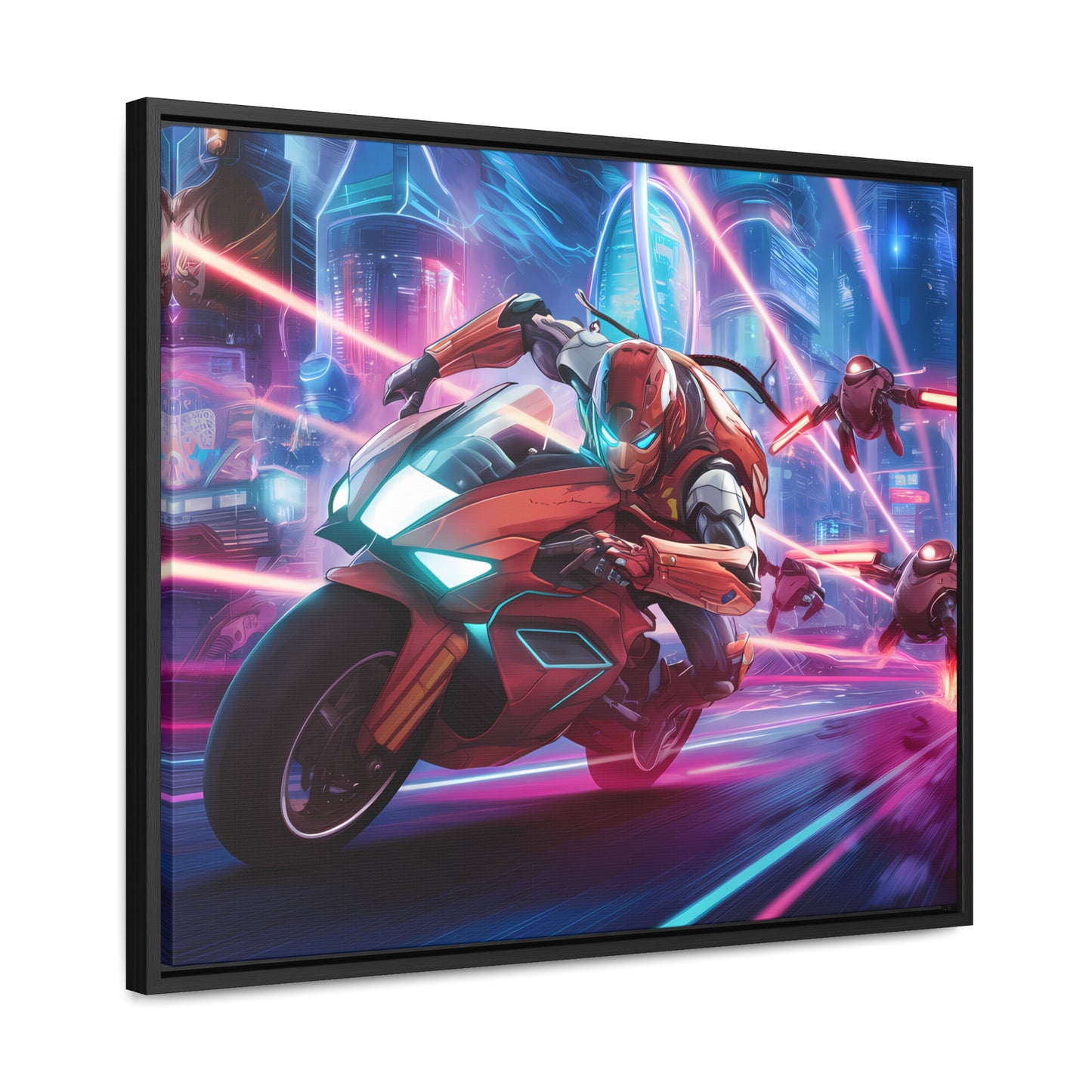 Neon Pursuit: Cyberbike Showdown - Gallery Canvas Wraps, Horizontal Frame