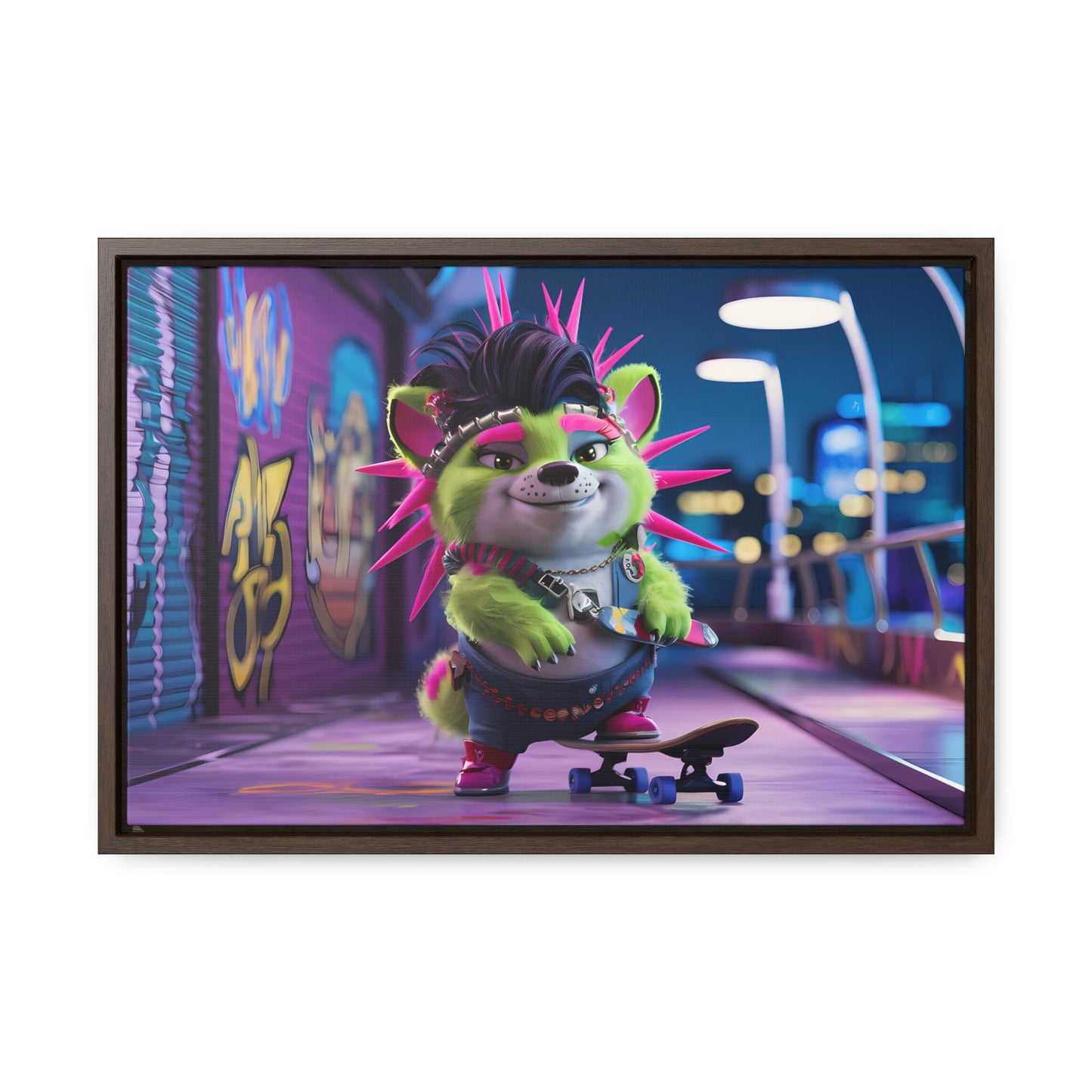 Punk Pup on a Neon Night - Gallery Canvas Wraps, Horizontal Frame
