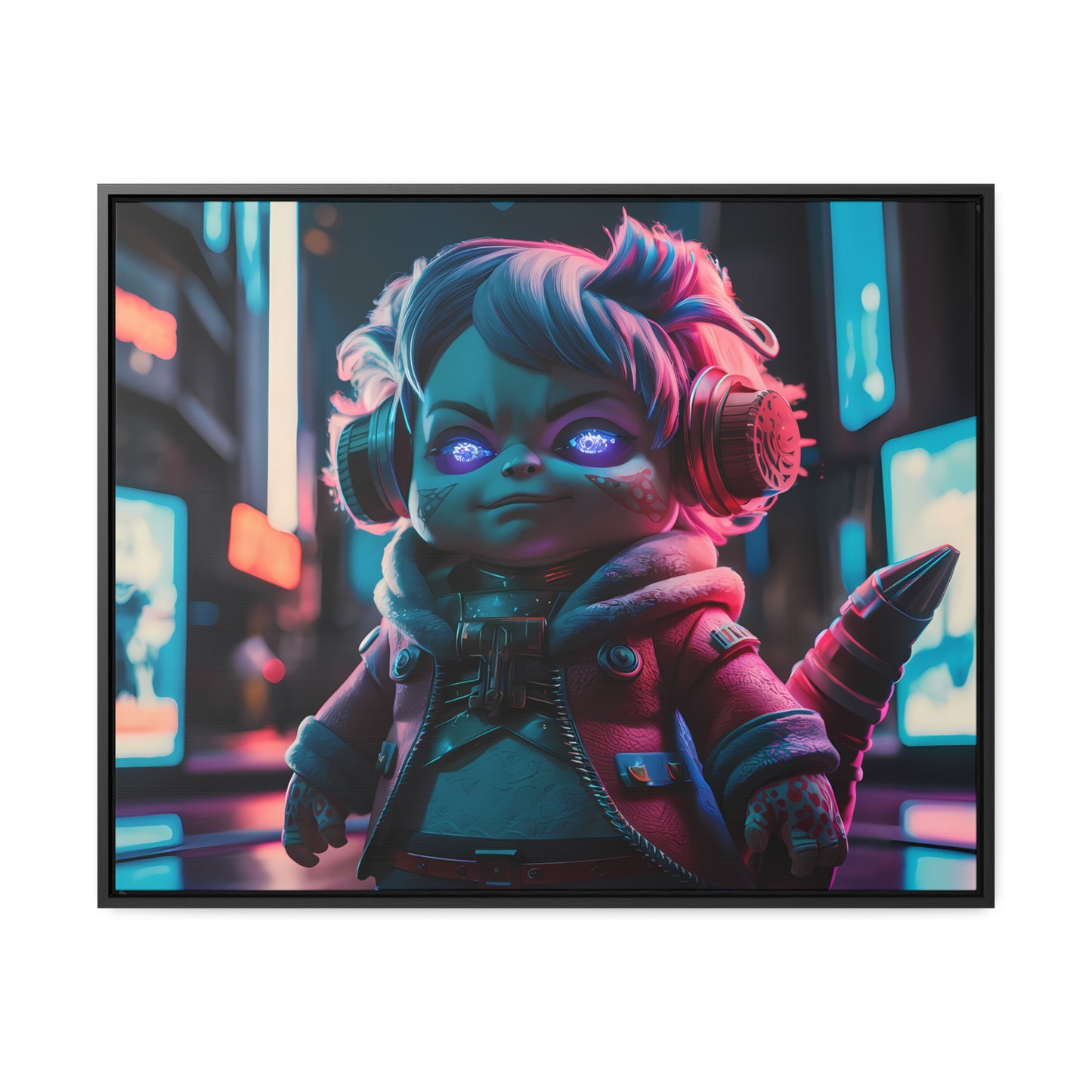 Neon Guardian in the Cyber City - Gallery Canvas Wraps, Horizontal Frame