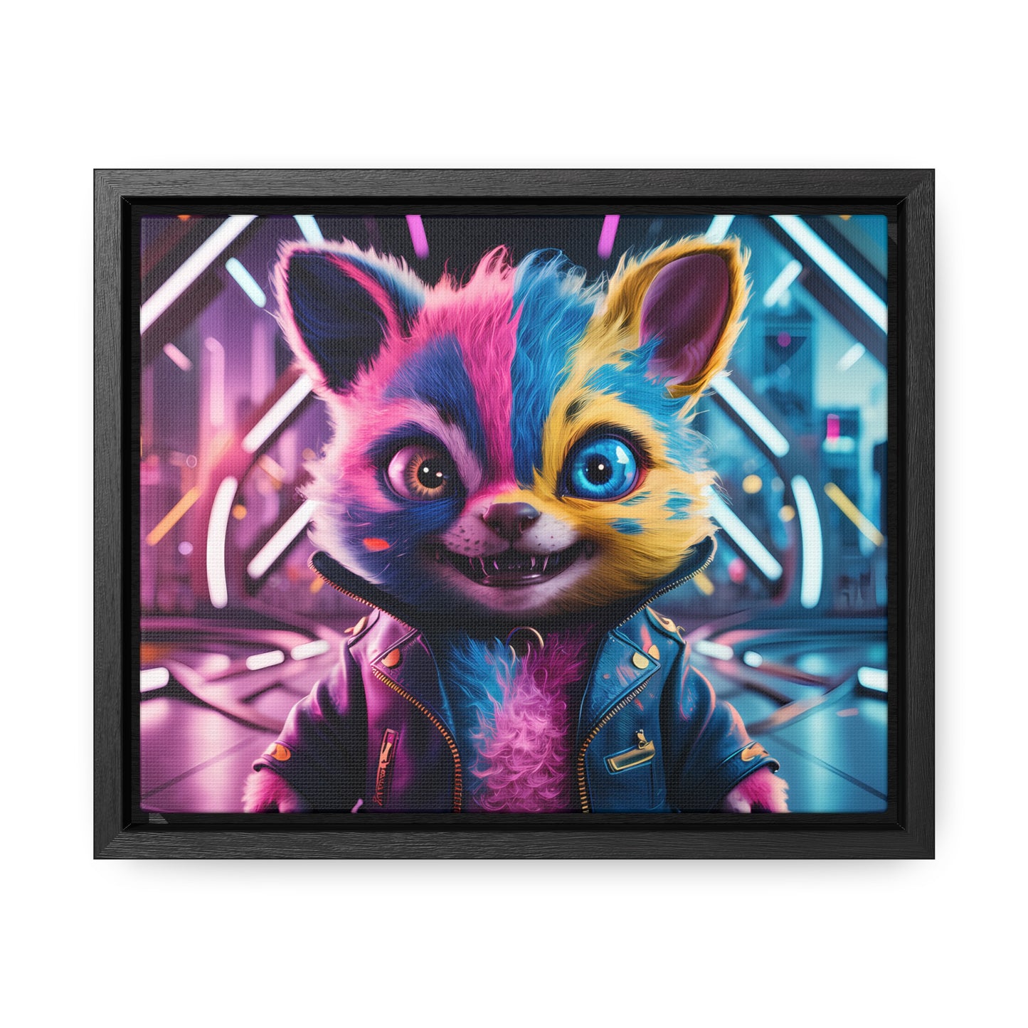 Neon Paws in the Cyber City - Gallery Canvas Wraps, Horizontal Frame