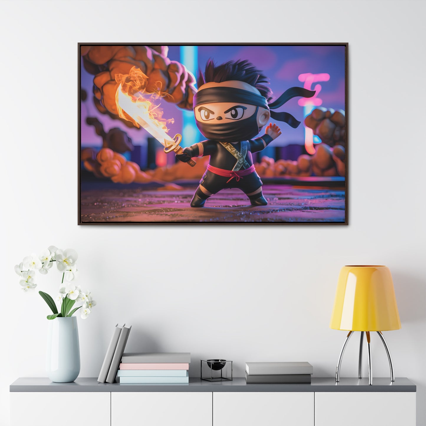 "Flameblade Ninja in Action" - Gallery Canvas Wraps, Horizontal Frame