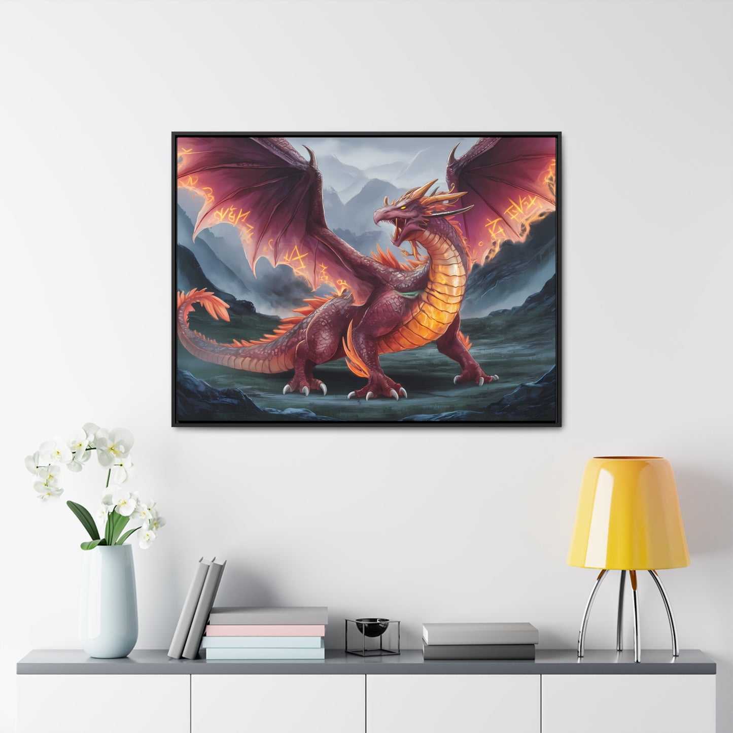 The Inferno Wyrm of the Ashen Peaks - Gallery Canvas Wraps, Horizontal Frame