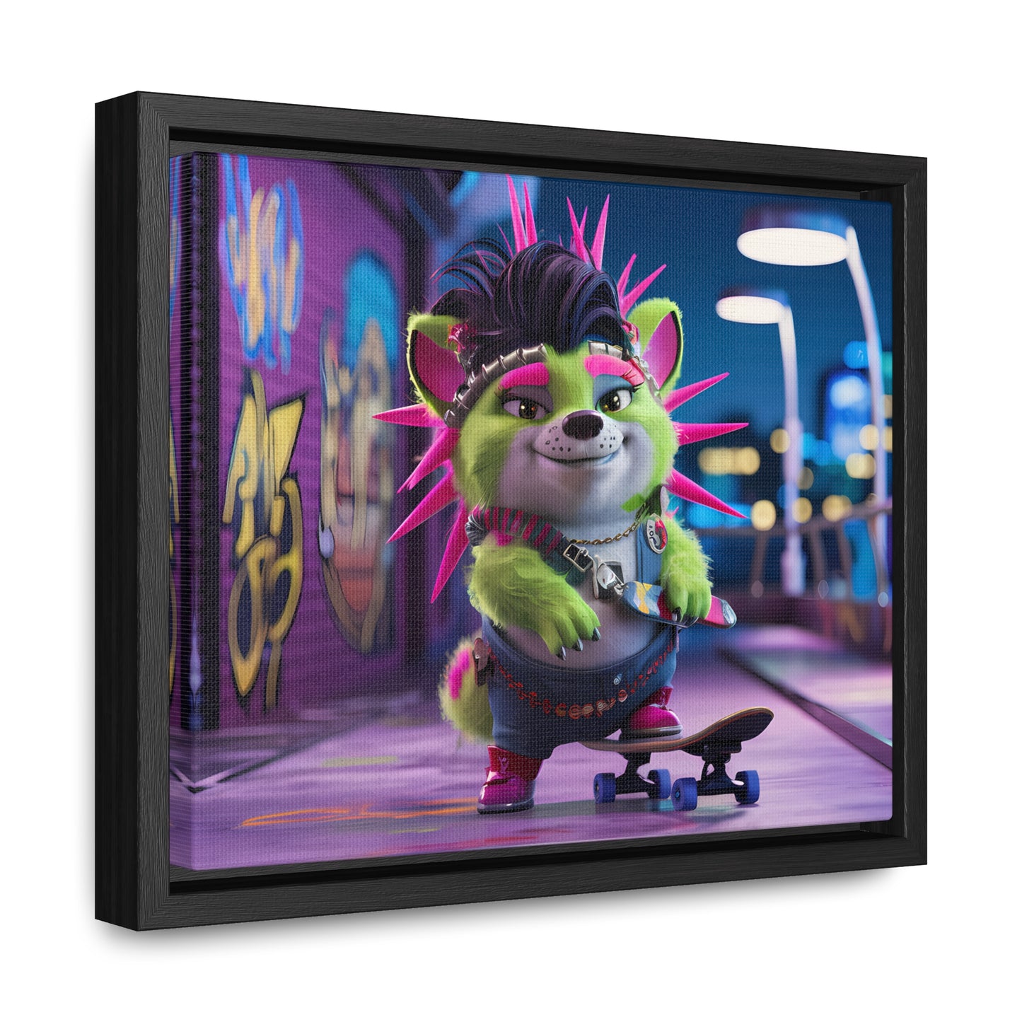 Punk Pup on a Neon Night - Gallery Canvas Wraps, Horizontal Frame