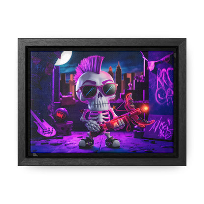 "Punk Rock Skeleton Warrior in Neon City" - Gallery Canvas Wraps, Horizontal Frame