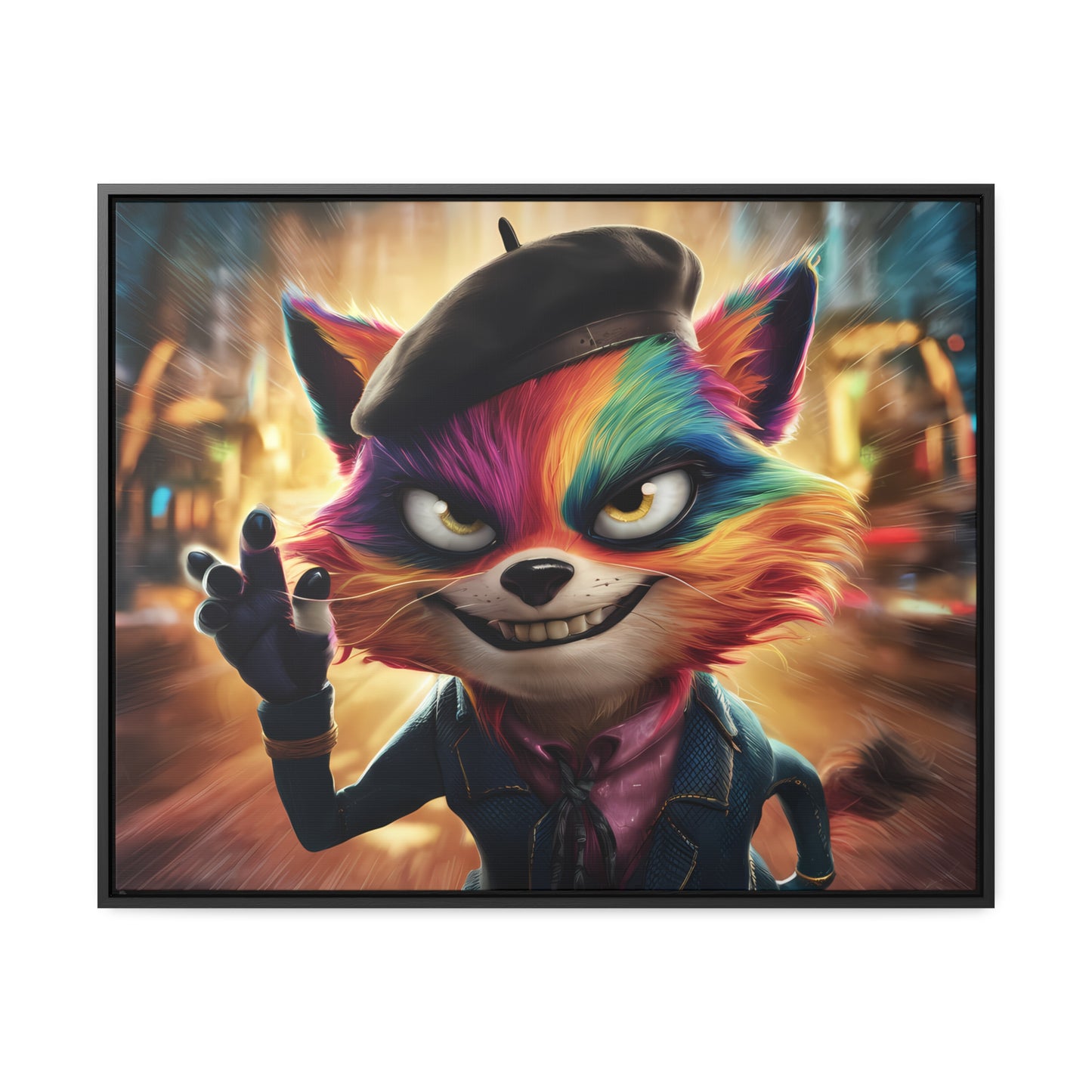 Feline Frenzy in the City Lights - Gallery Canvas Wraps, Horizontal Frame