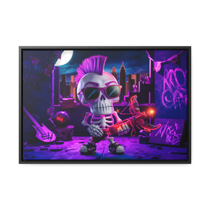 "Punk Rock Skeleton Warrior in Neon City" - Gallery Canvas Wraps, Horizontal Frame