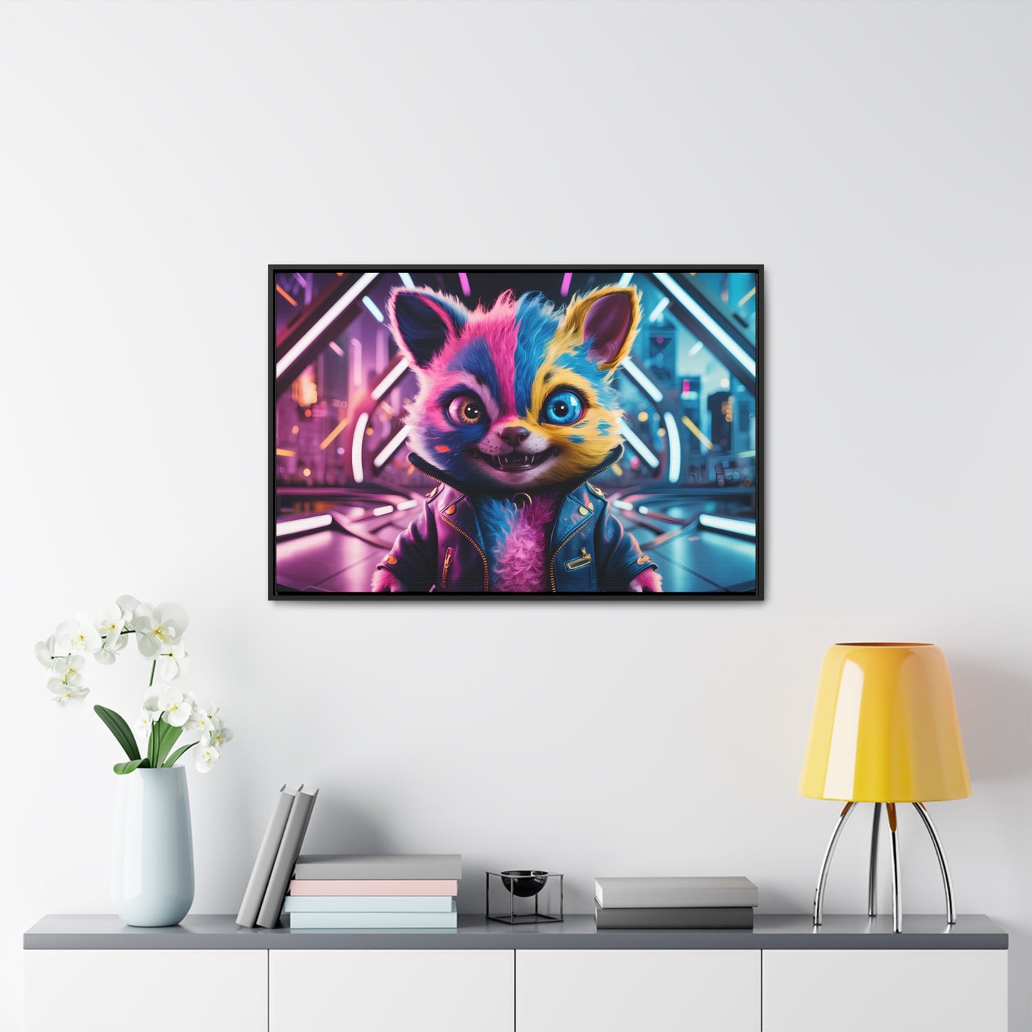Neon Paws in the Cyber City - Gallery Canvas Wraps, Horizontal Frame