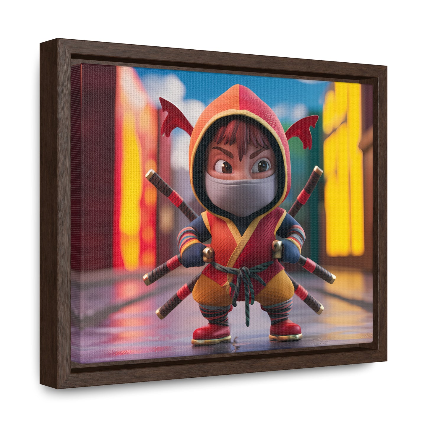 "Chibi Ninja Warrior in the City" - Gallery Canvas Wraps, Horizontal Frame