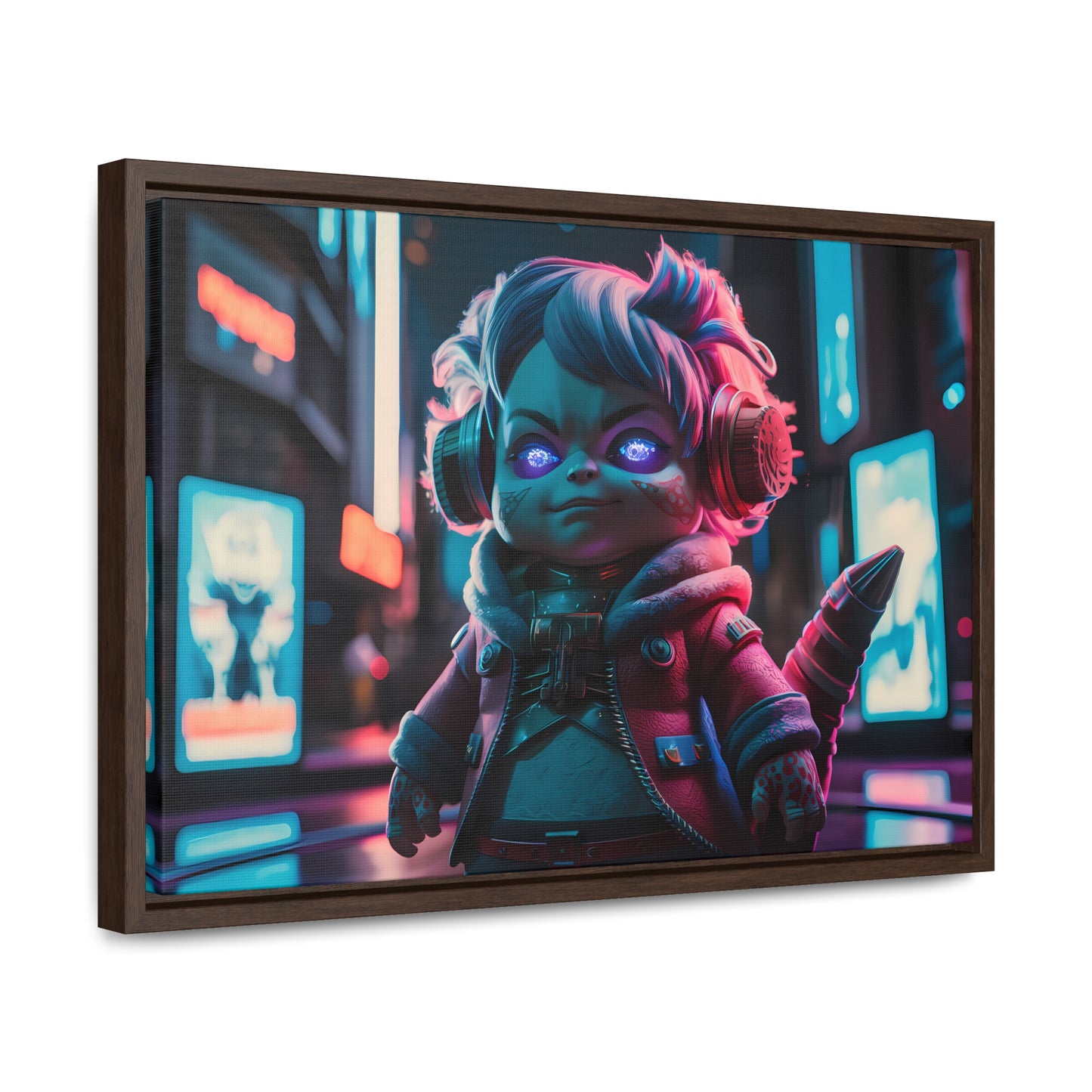 Neon Guardian in the Cyber City - Gallery Canvas Wraps, Horizontal Frame