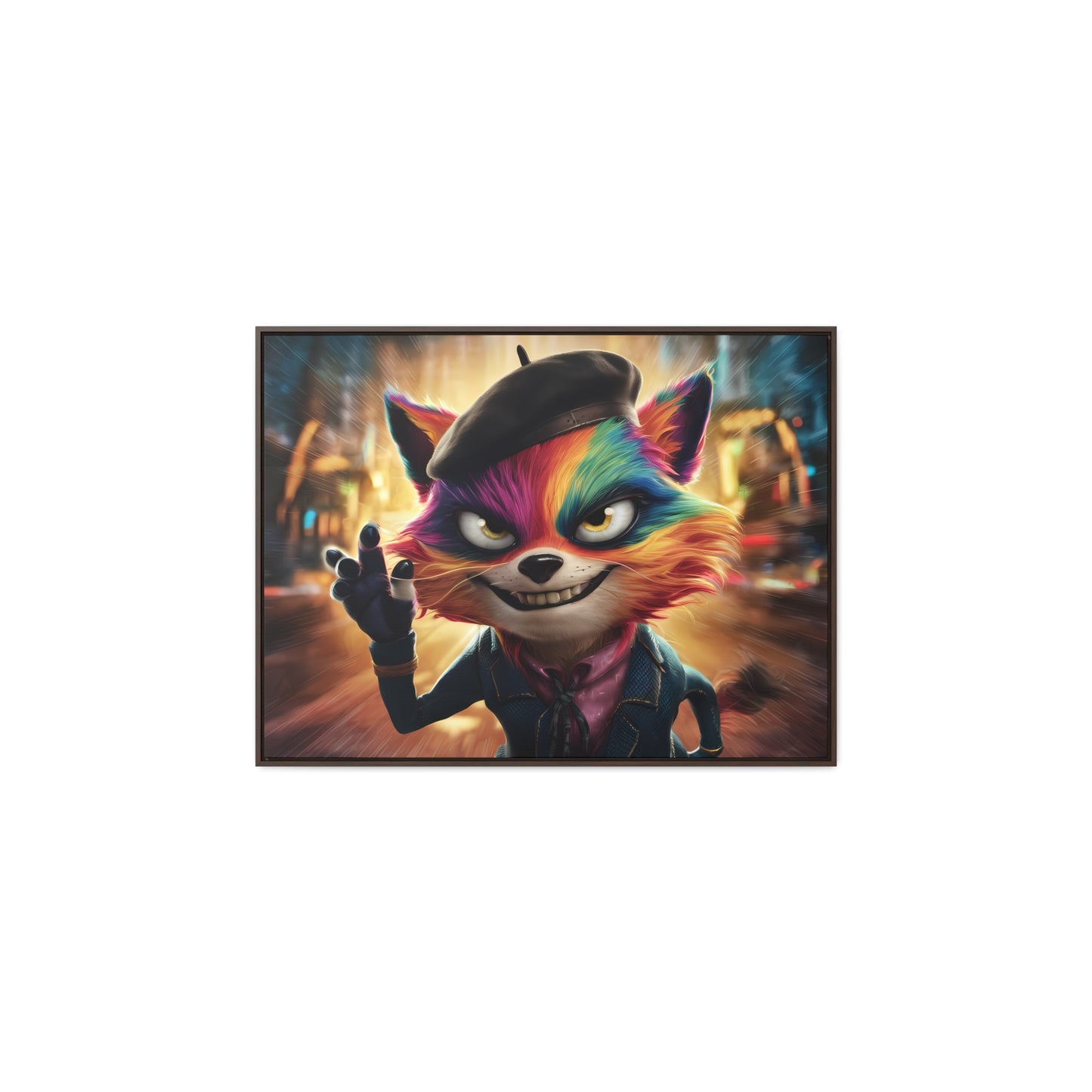 Feline Frenzy in the City Lights - Gallery Canvas Wraps, Horizontal Frame