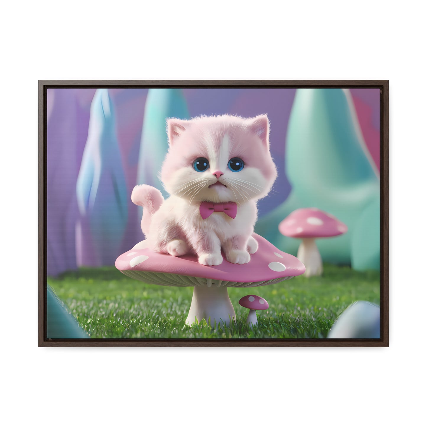 Whimsical Kitten on a Mushroom Throne - Gallery Canvas Wraps, Horizontal Frame