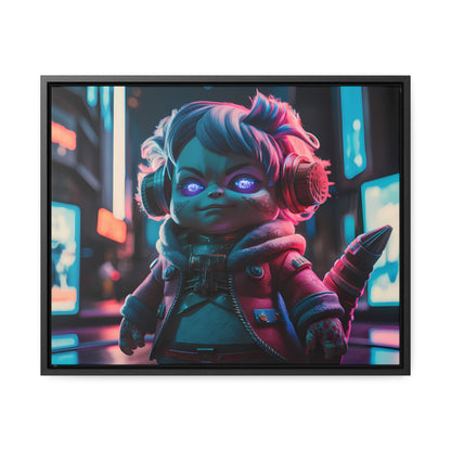 Neon Guardian in the Cyber City - Gallery Canvas Wraps, Horizontal Frame