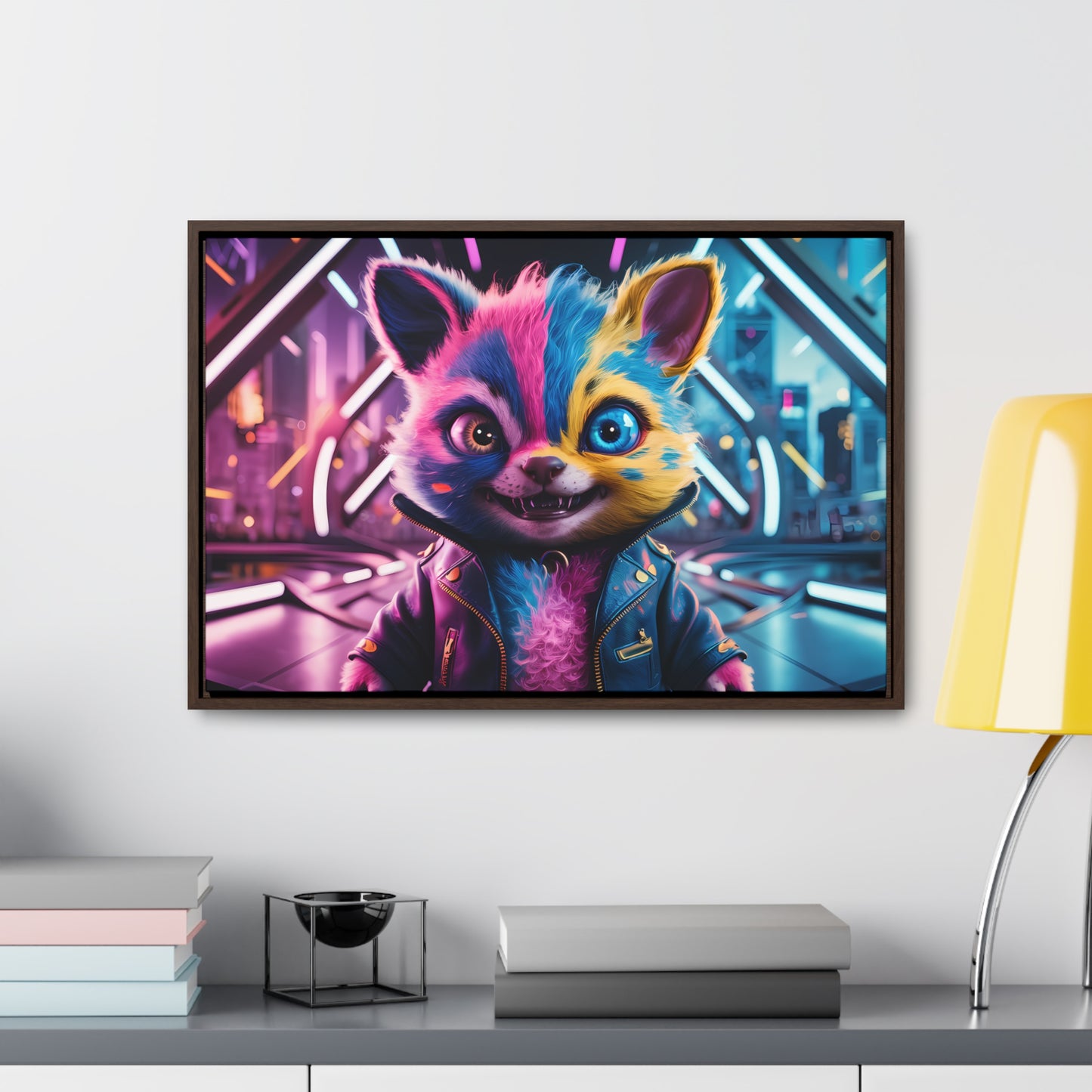 Neon Paws in the Cyber City - Gallery Canvas Wraps, Horizontal Frame