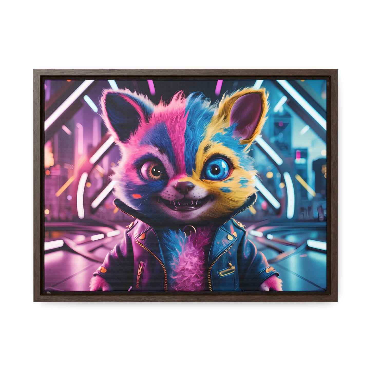 Neon Paws in the Cyber City - Gallery Canvas Wraps, Horizontal Frame