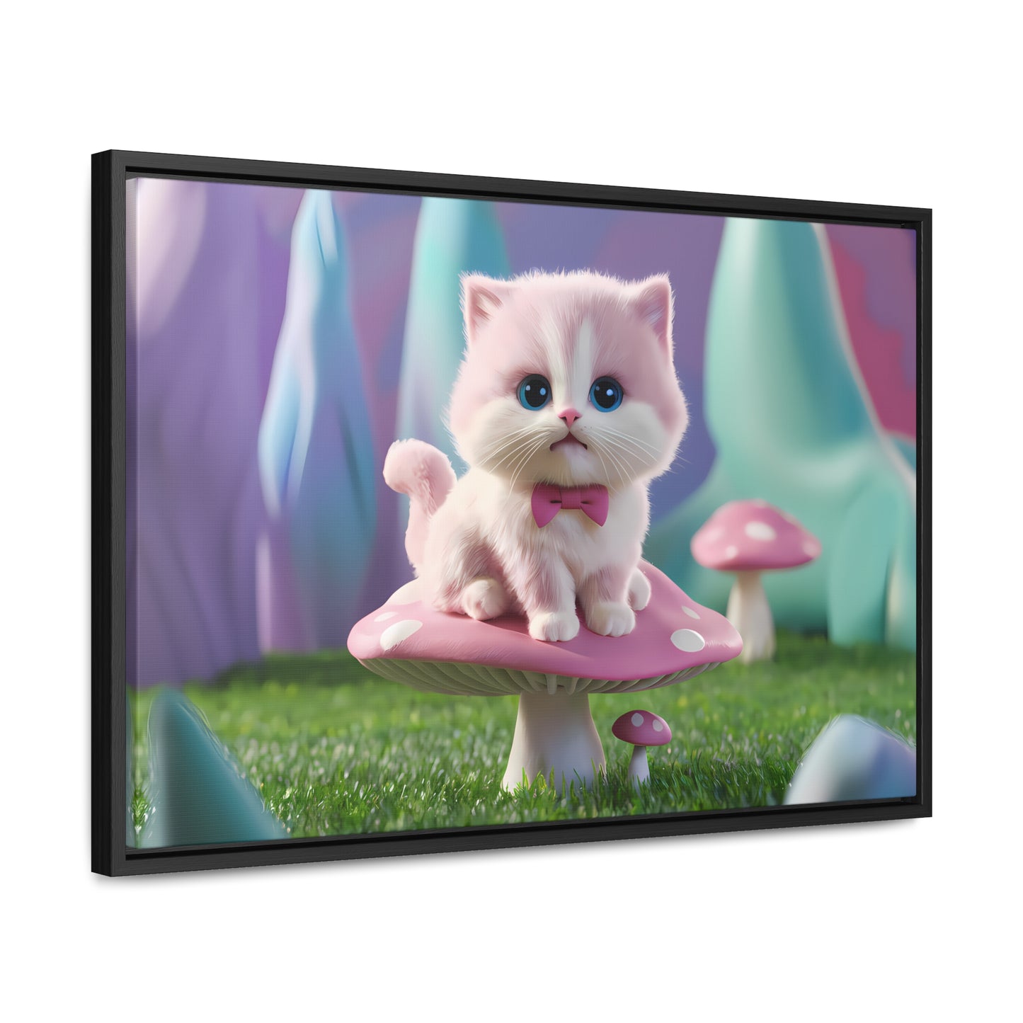 Whimsical Kitten on a Mushroom Throne - Gallery Canvas Wraps, Horizontal Frame