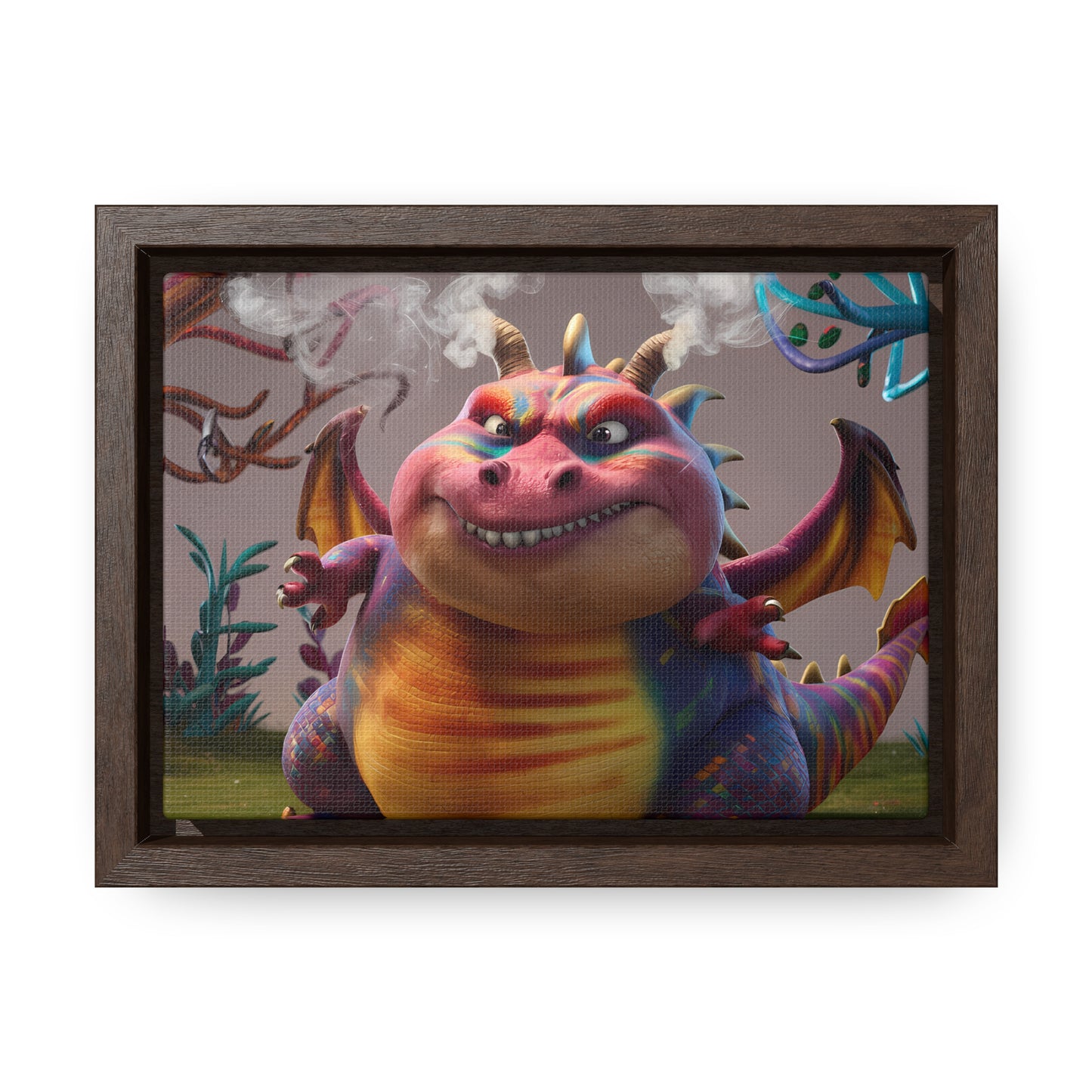 "Smug Rainbow Dragon in a Whimsical Forest" - Gallery Canvas Wraps, Horizontal Frame