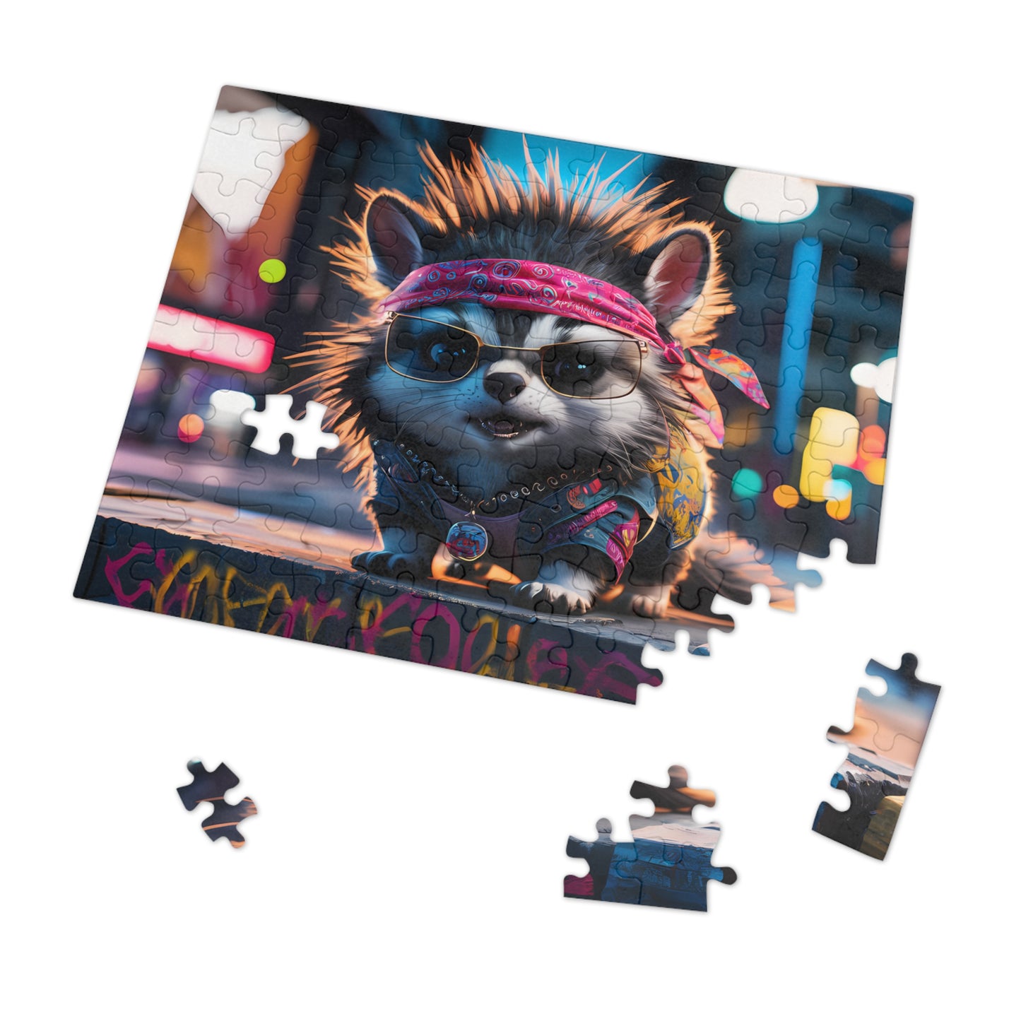 Punk Raccoon in the City - Jigsaw Puzzle (30, 110, 252, 500,1000-Piece)