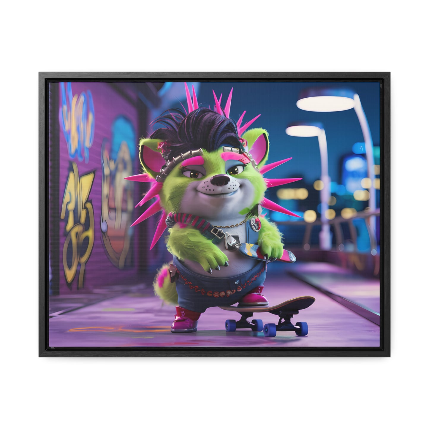 Punk Pup on a Neon Night - Gallery Canvas Wraps, Horizontal Frame