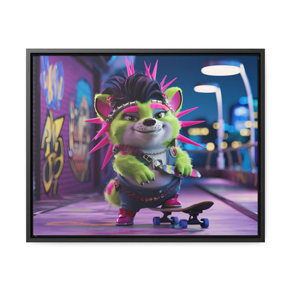 Punk Pup on a Neon Night - Gallery Canvas Wraps, Horizontal Frame