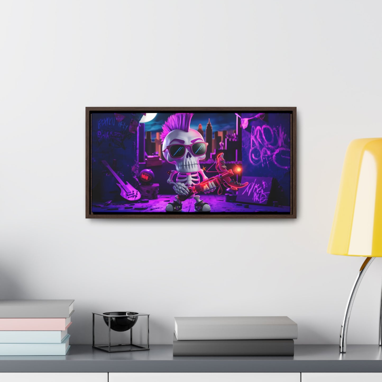 "Punk Rock Skeleton Warrior in Neon City" - Gallery Canvas Wraps, Horizontal Frame