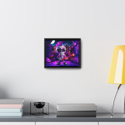 "Punk Rock Skeleton Warrior in Neon City" - Gallery Canvas Wraps, Horizontal Frame