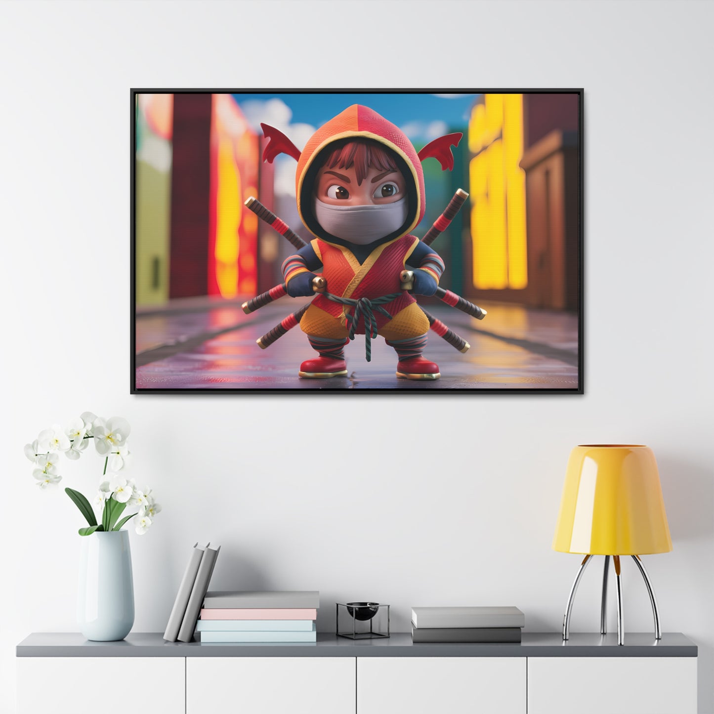 "Chibi Ninja Warrior in the City" - Gallery Canvas Wraps, Horizontal Frame