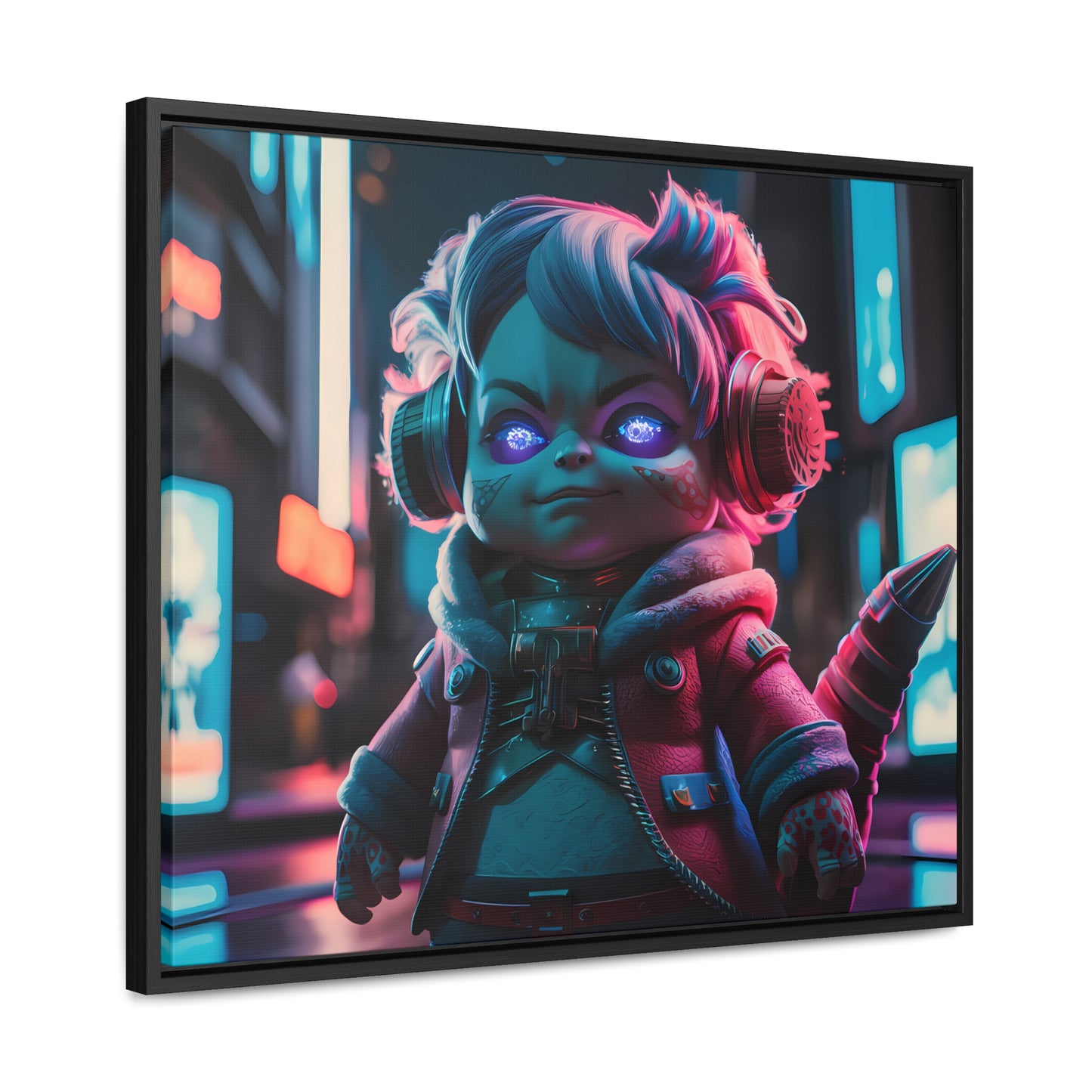 Neon Guardian in the Cyber City - Gallery Canvas Wraps, Horizontal Frame