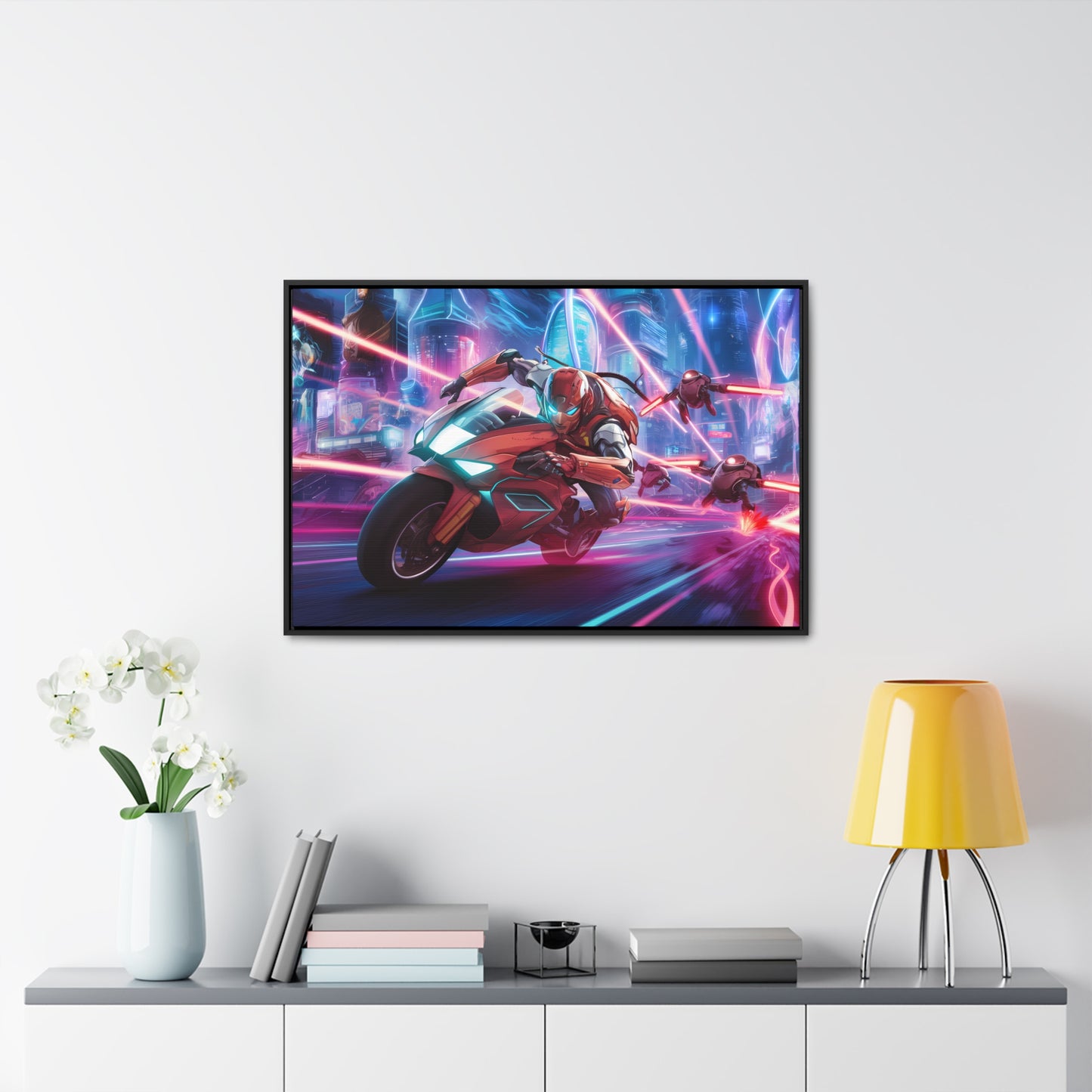 Neon Pursuit: Cyberbike Showdown - Gallery Canvas Wraps, Horizontal Frame
