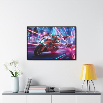 Neon Pursuit: Cyberbike Showdown - Gallery Canvas Wraps, Horizontal Frame