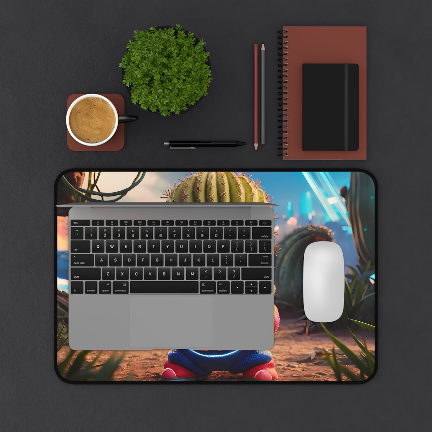 Cactus Warrior's Confident Stance - Desk Mat