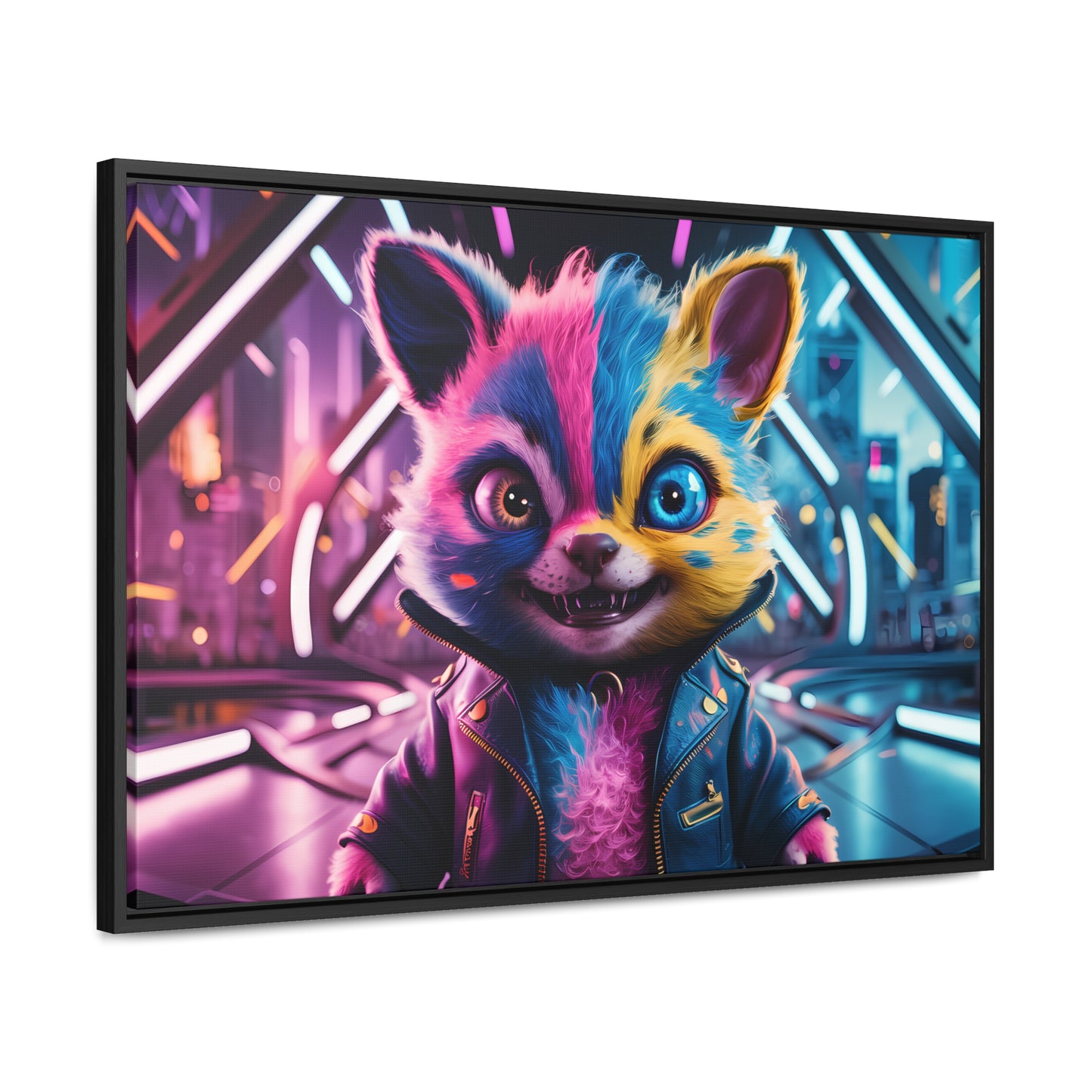 Neon Paws in the Cyber City - Gallery Canvas Wraps, Horizontal Frame