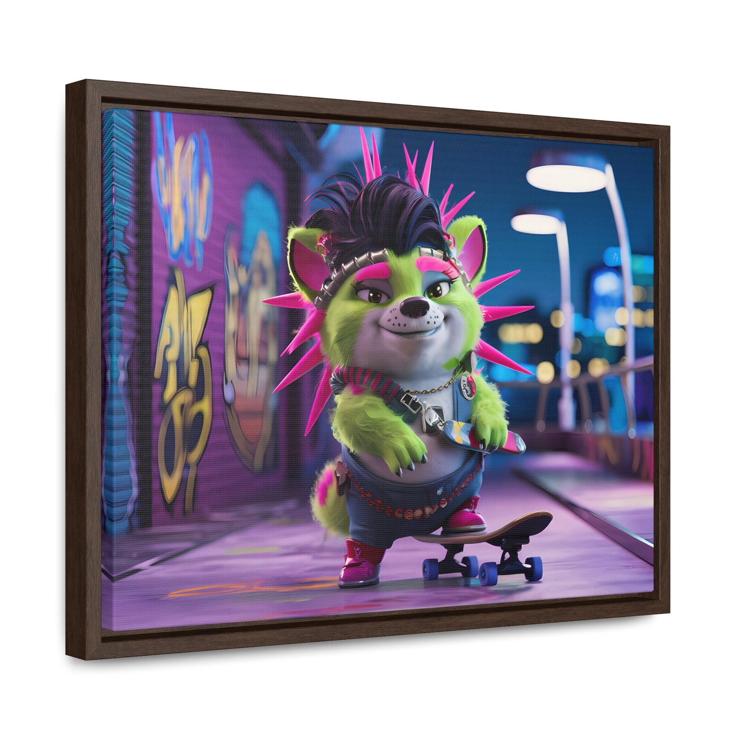 Punk Pup on a Neon Night - Gallery Canvas Wraps, Horizontal Frame