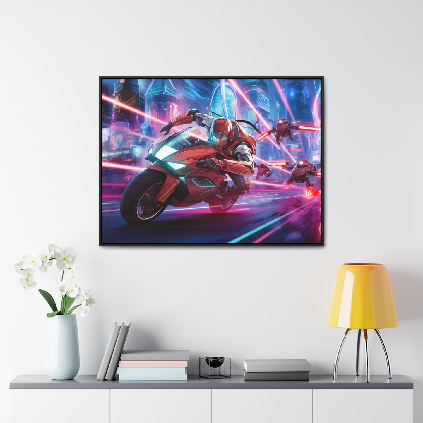 Neon Pursuit: Cyberbike Showdown - Gallery Canvas Wraps, Horizontal Frame