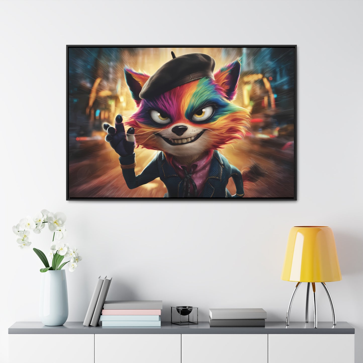 Feline Frenzy in the City Lights - Gallery Canvas Wraps, Horizontal Frame