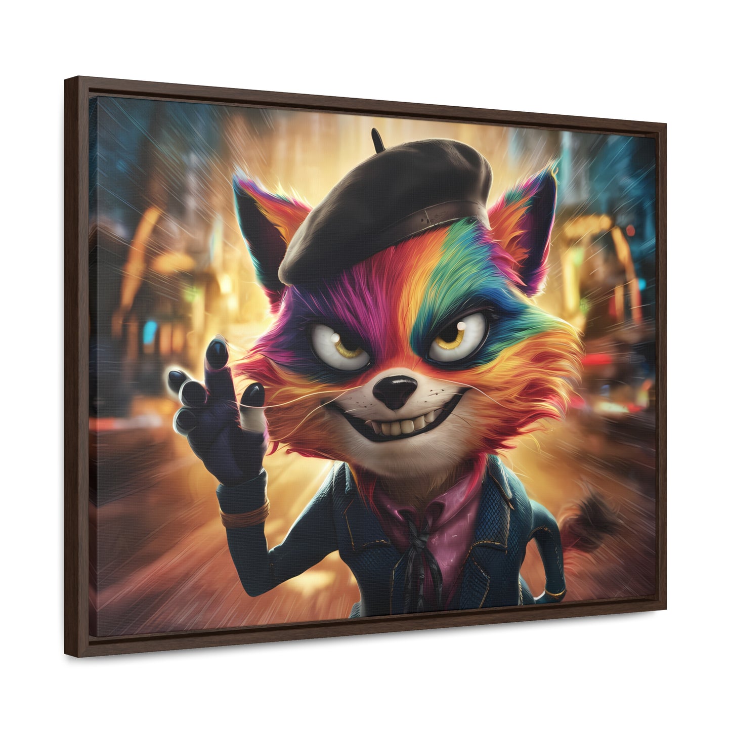 Feline Frenzy in the City Lights - Gallery Canvas Wraps, Horizontal Frame