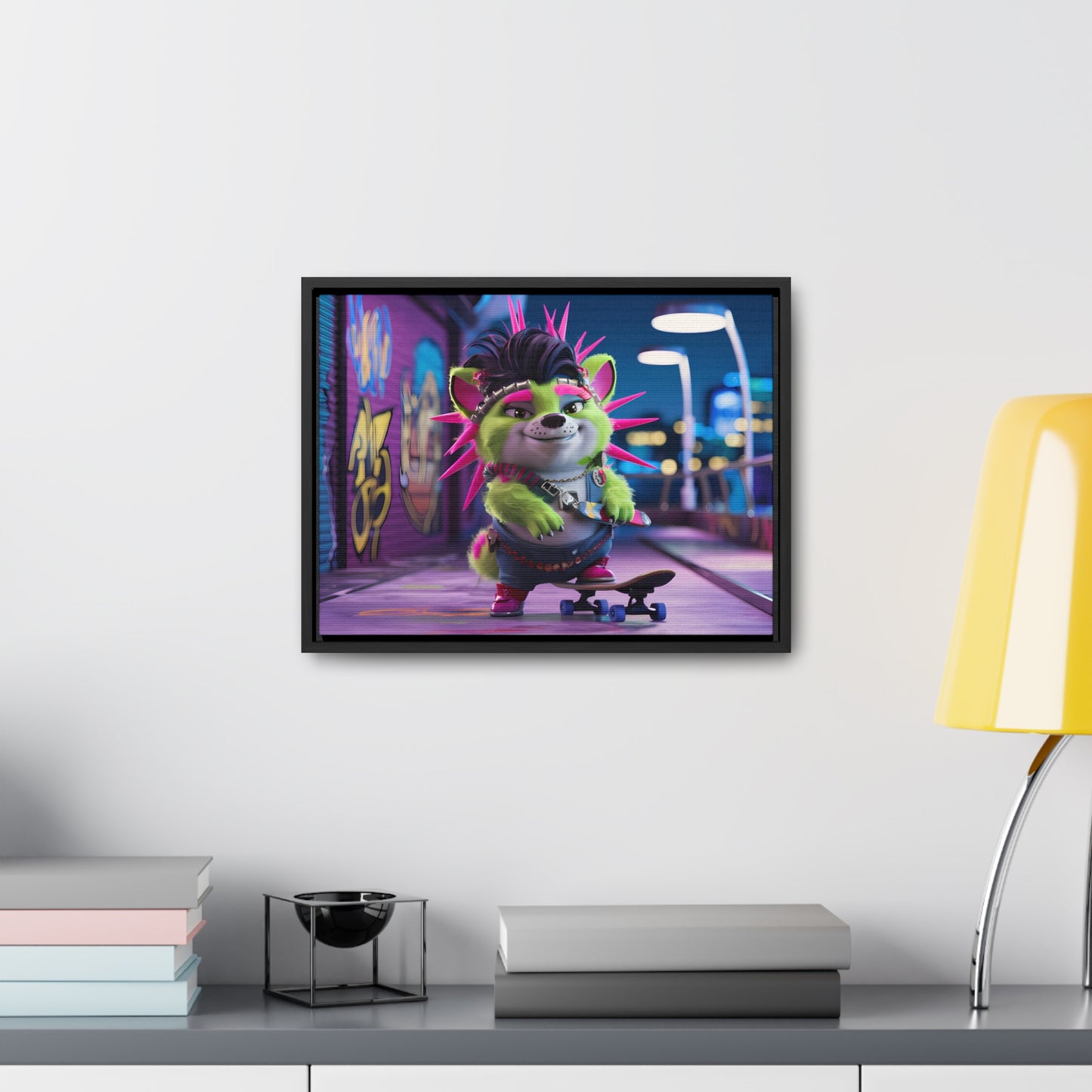 Punk Pup on a Neon Night - Gallery Canvas Wraps, Horizontal Frame