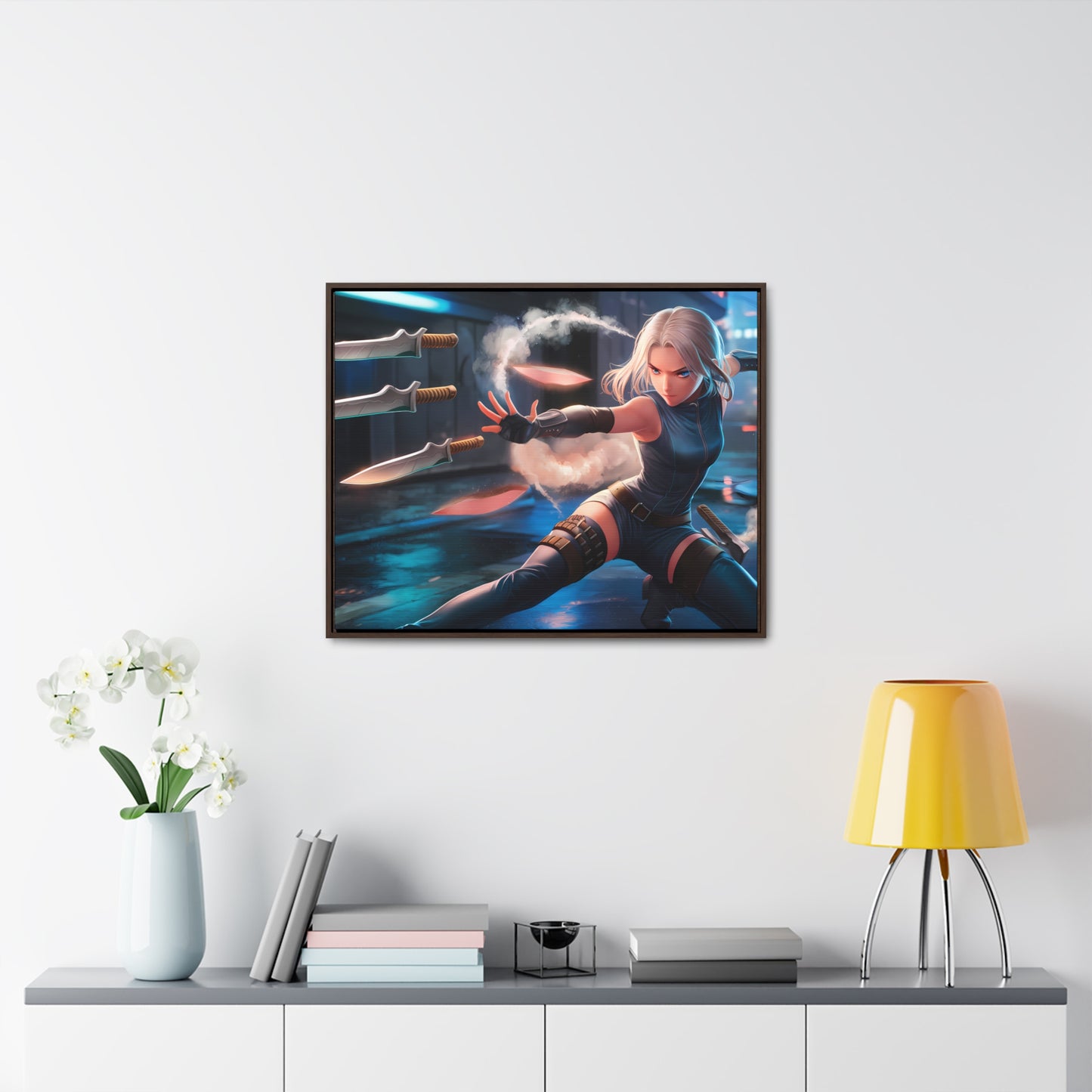 Blade Dancer in the Neon Shadows - Gallery Canvas Wraps, Horizontal Frame