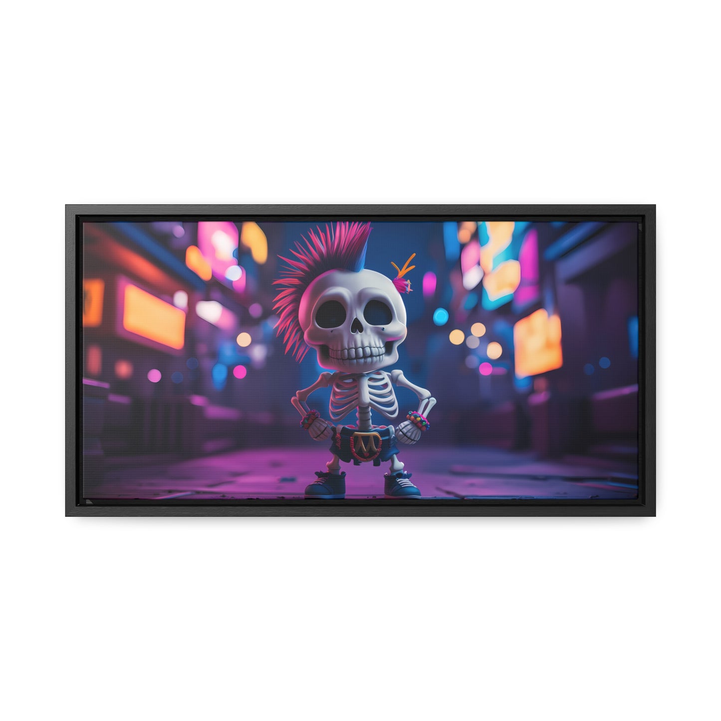 Punk Skeleton in Neon City - Gallery Canvas Wraps, Horizontal Frame