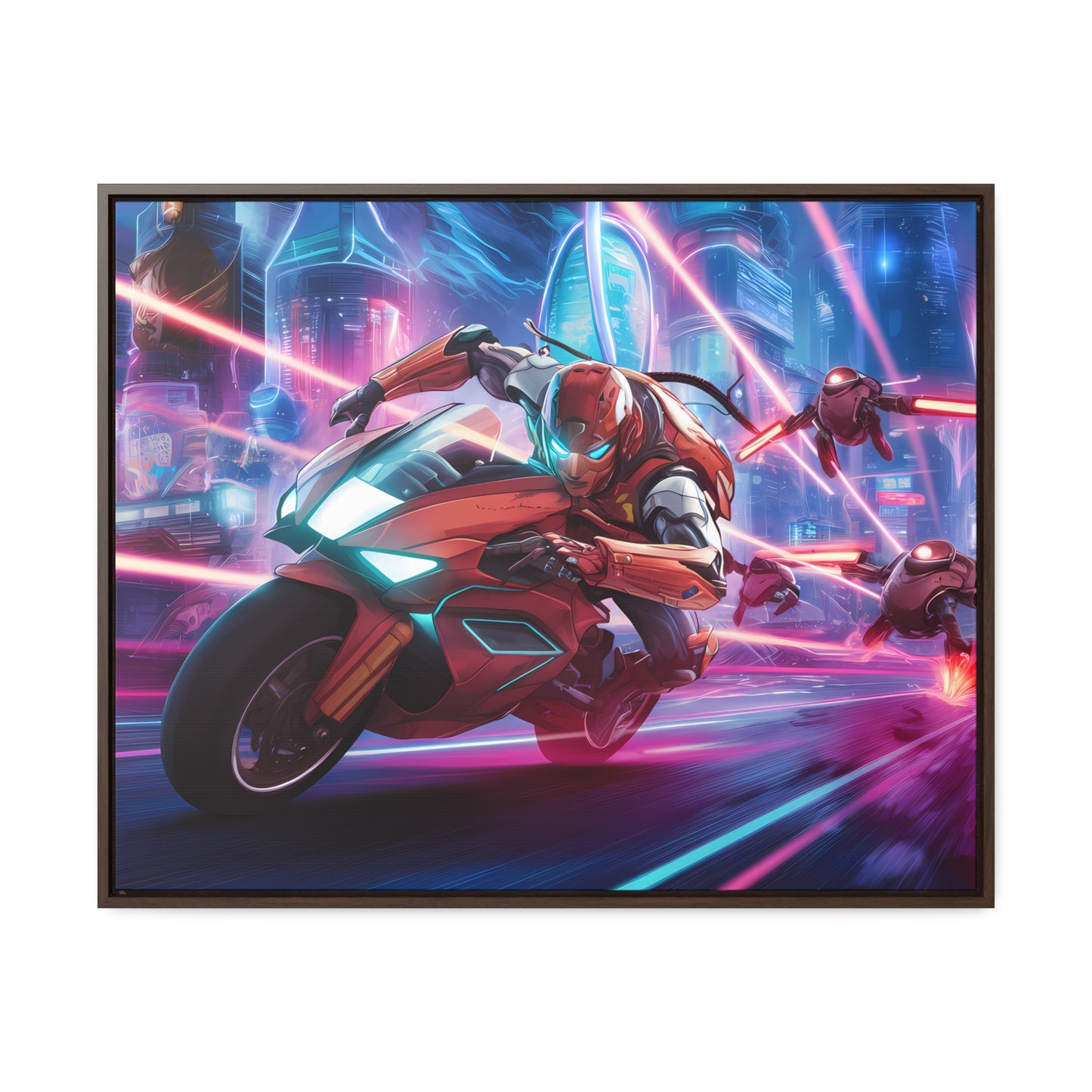 Neon Pursuit: Cyberbike Showdown - Gallery Canvas Wraps, Horizontal Frame