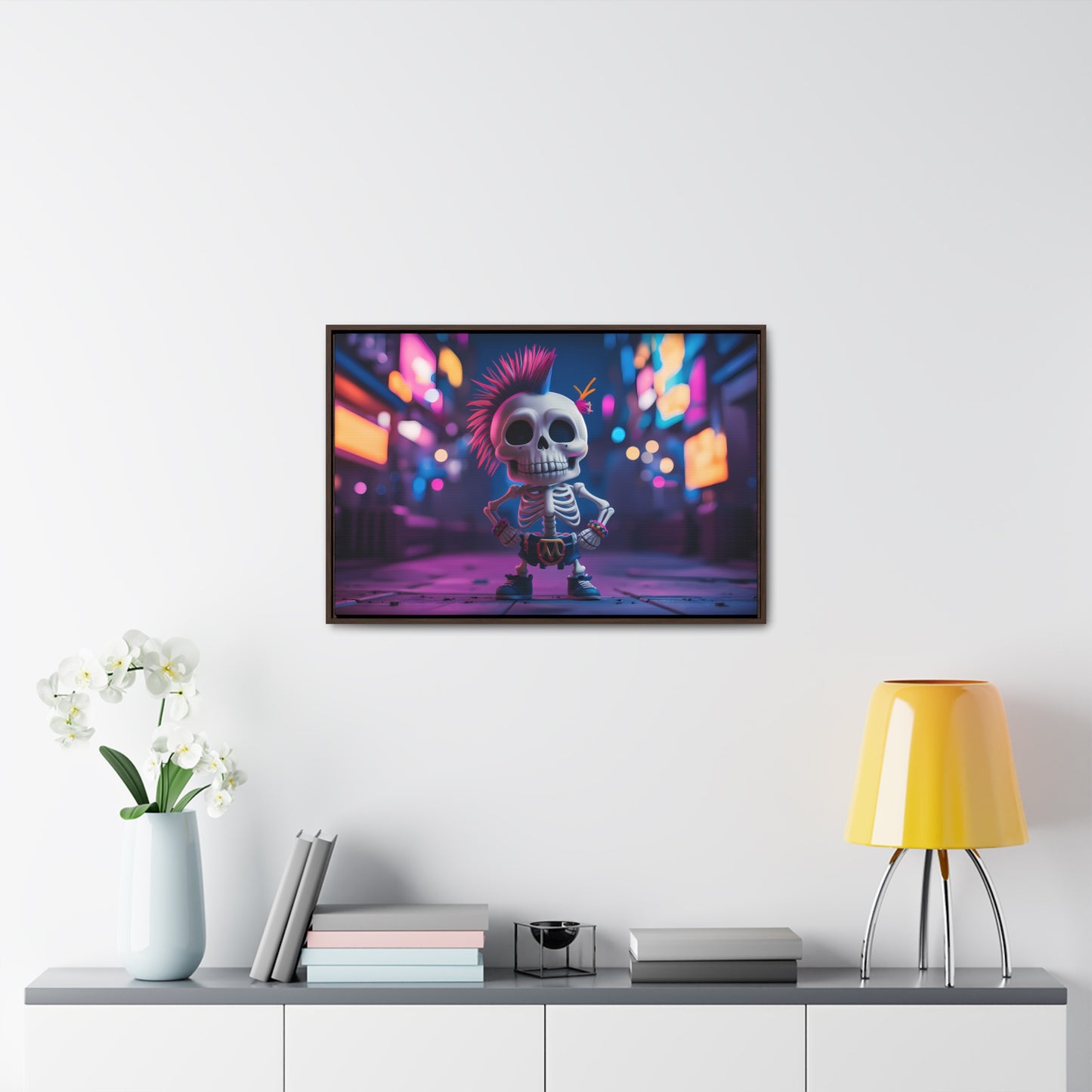 Punk Skeleton in Neon City - Gallery Canvas Wraps, Horizontal Frame